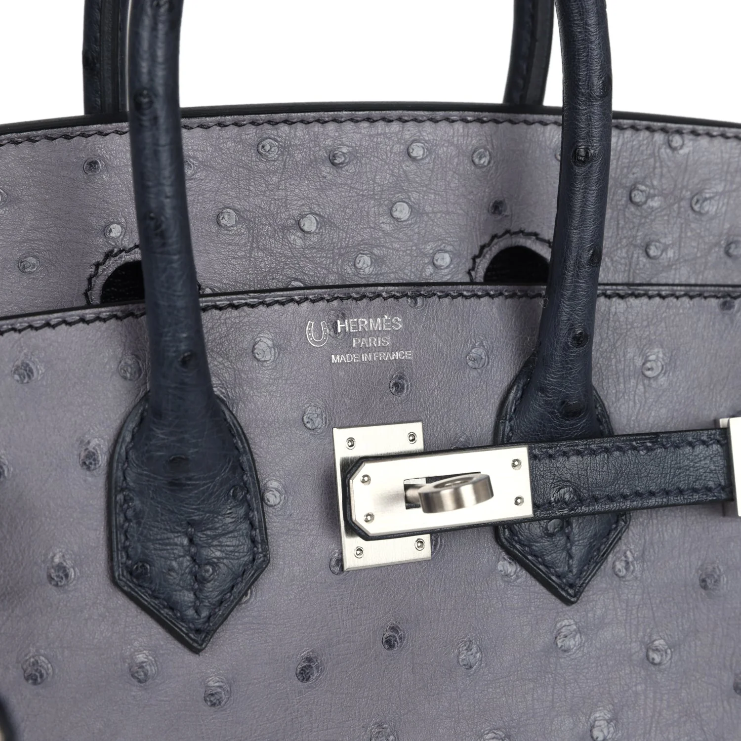 Replicate Hermes Special Order (HSS) Birkin 25 Gris Agate and Bleu Indigo Ostrich Brushed Palladium Hardware(1:1 replica)
