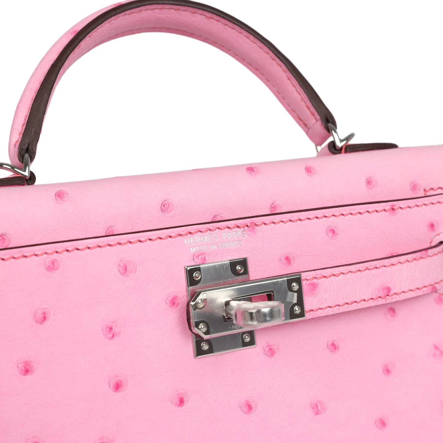 Replicate Hermes Kelly Sellier 20 Bubblegum Ostrich Palladium Hardware(1:1 replica)