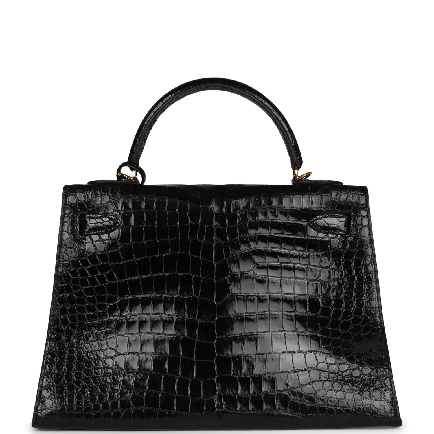 Replicate Vintage Hermes Kelly Sellier 32 Black Shiny Porosus Crocodile Gold Hardware(1:1 replica)