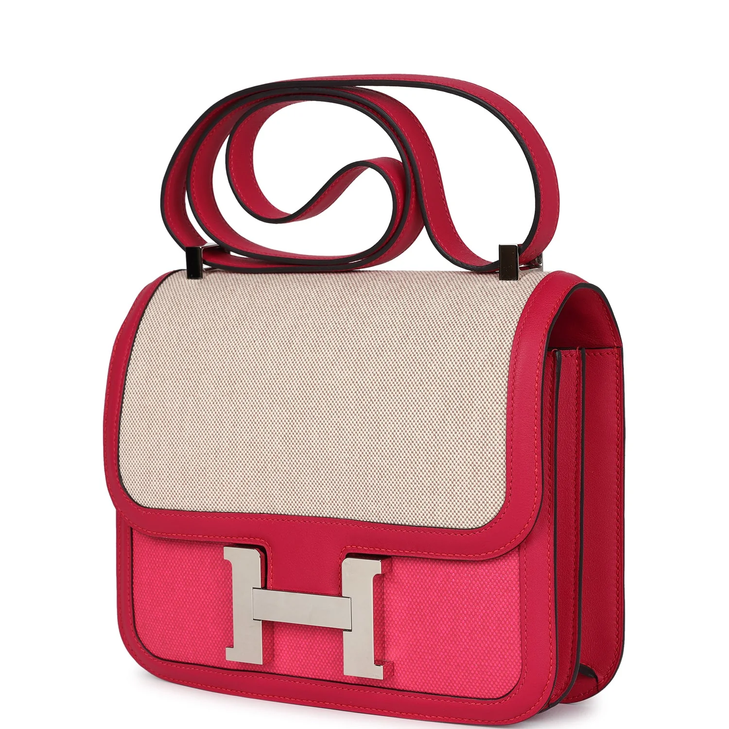 Replicate Hermes Constance 24 Rose Shocking and Ecru Toile H Berline and Framboise Swift Palladium Hardware(1:1 replica)