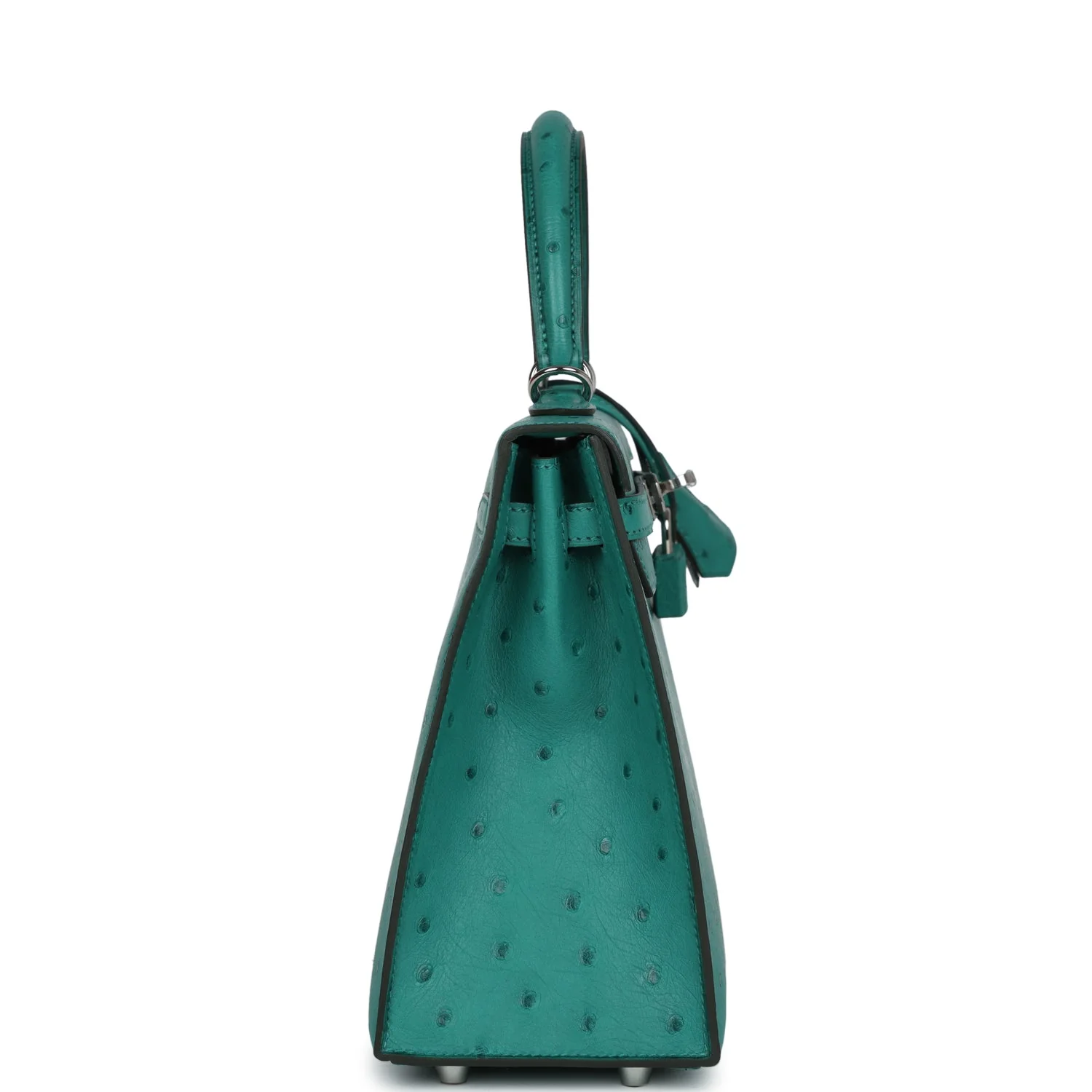 Replicate Hermes Kelly Sellier 25 Vert Verone Ostrich Palladium Hardware(1:1 replica)