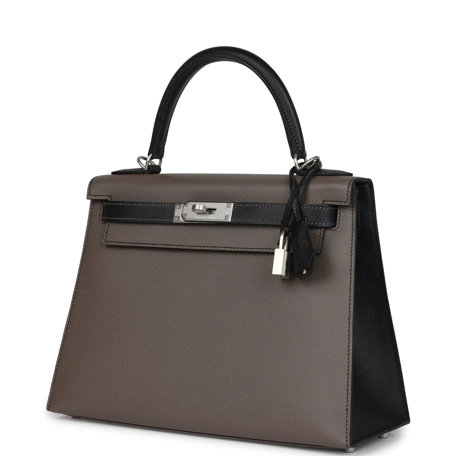 Replicate Hermes Special Order (HSS) Kelly Sellier 28 Etain and Black Epsom Brushed Palladium Hardware(1:1 replica)