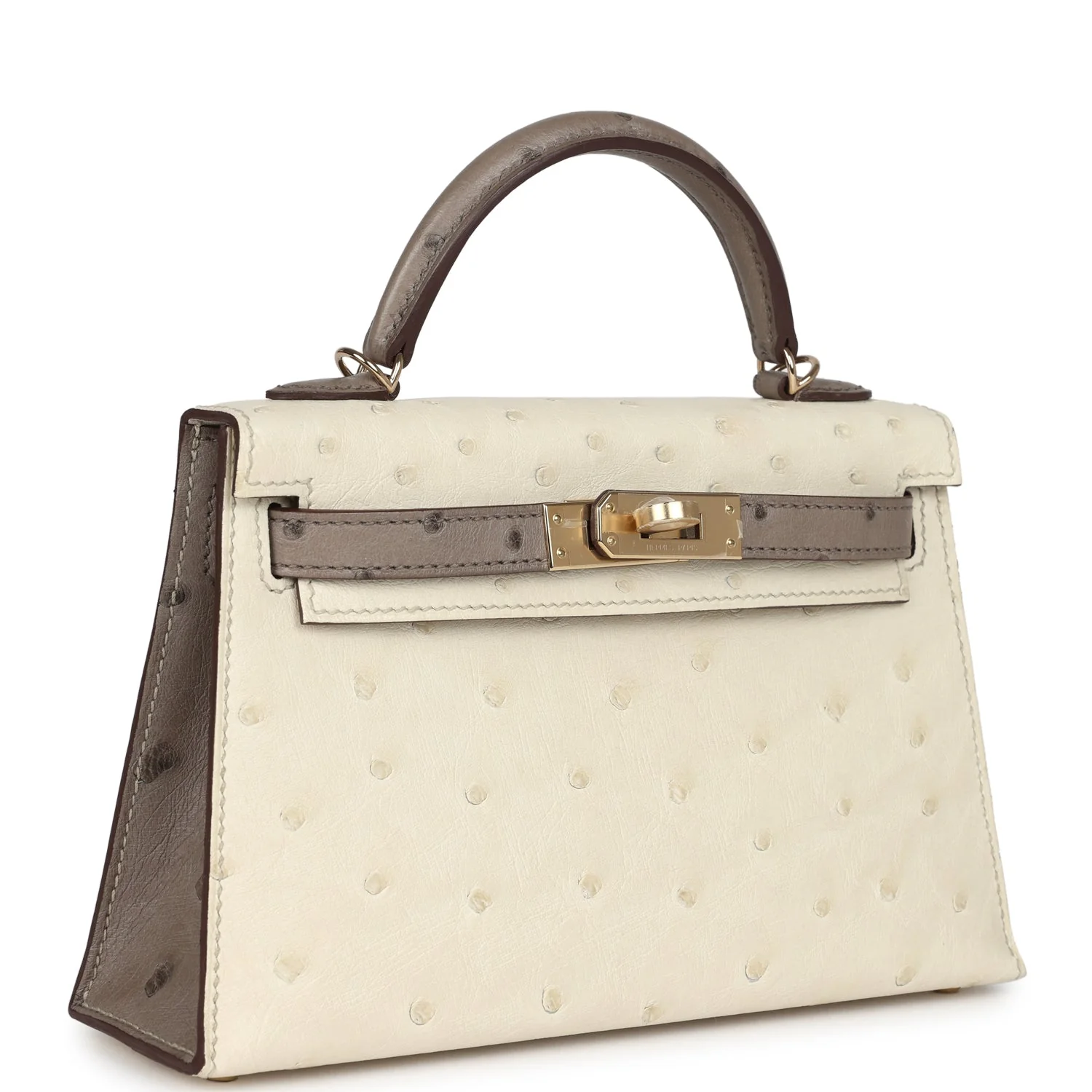 Replicate Hermes Special Order (HSS) Kelly Sellier 20 Beton and Gris Tourterelle Ostrich Permabrass Hardware(1:1 replica)