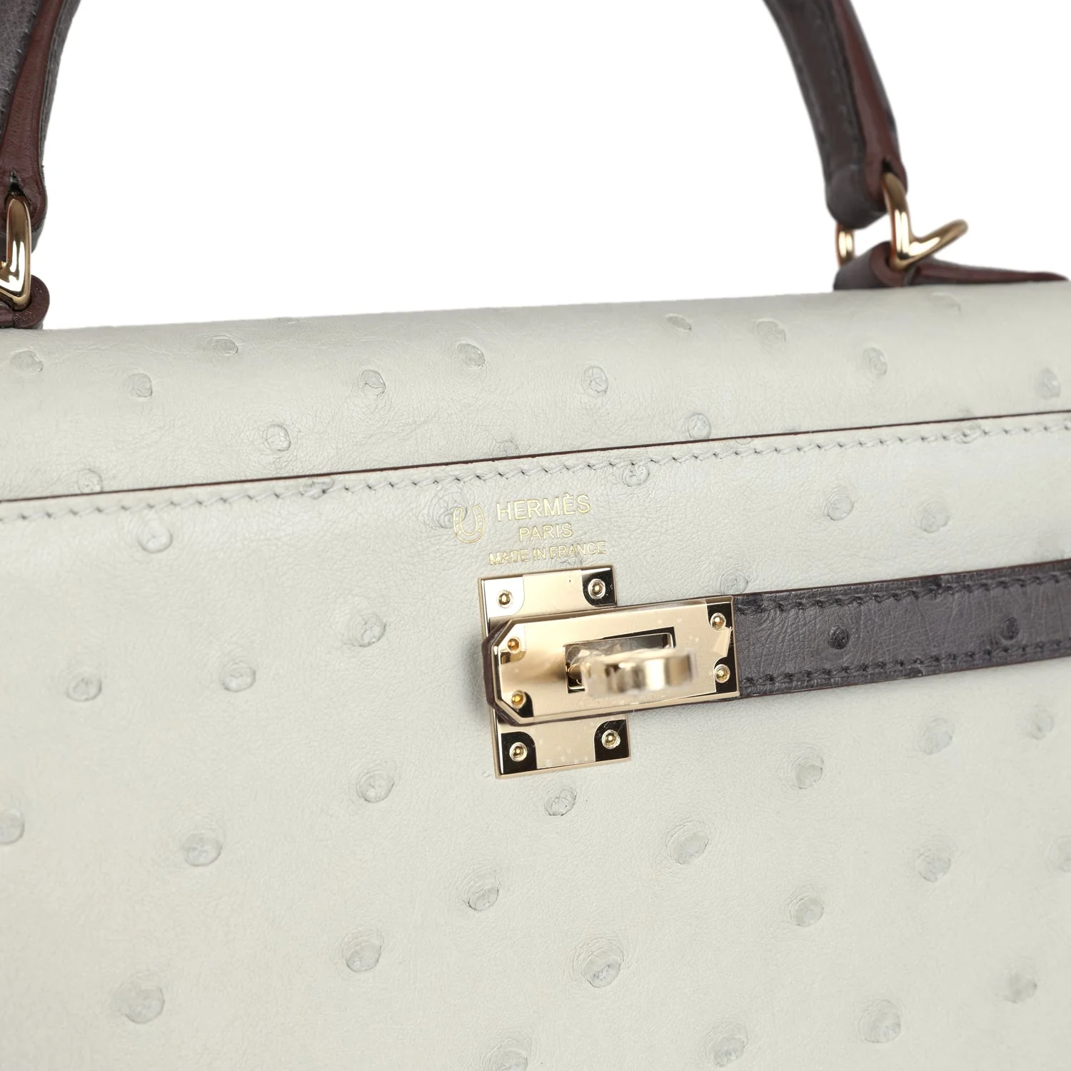 Replicate Hermes Special Order (HSS) Kelly Sellier 25 Gris Perle and Graphite Ostrich Permabrass Hardware(1:1 replica)