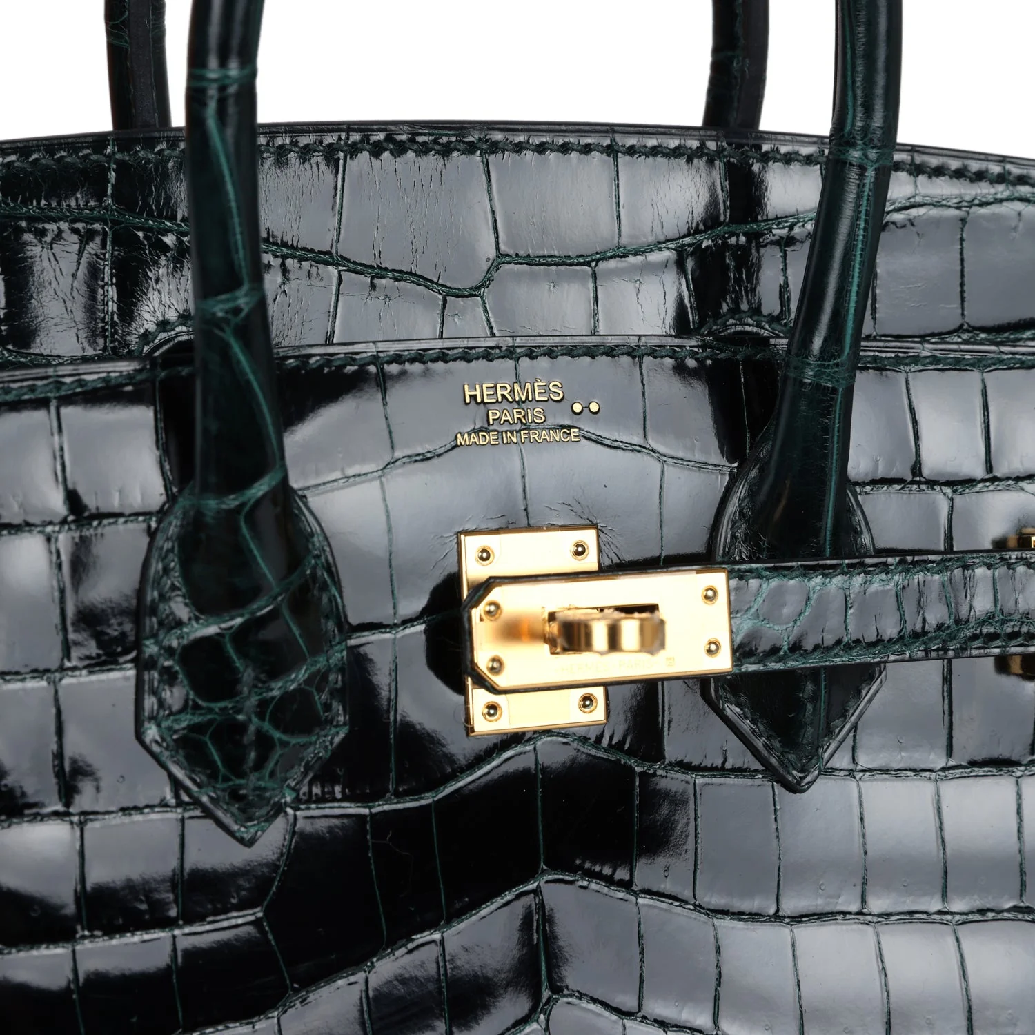Replicate Hermes Birkin 25 Vert Cypress Shiny Niloticus Crocodile Gold Hardware(1:1 replica)