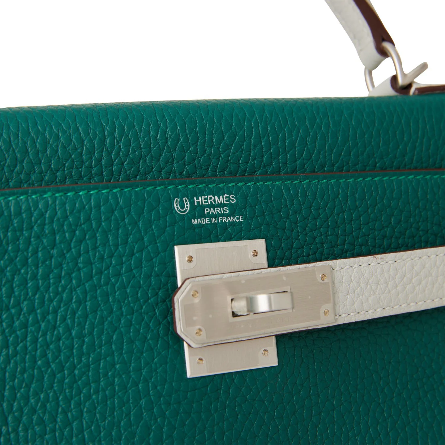 Replicate Hermes Special Order (HSS) Kelly Retourne 28 Malachite and Gris Perle Clemence Brushed Palladium Hardware(1:1 replica)