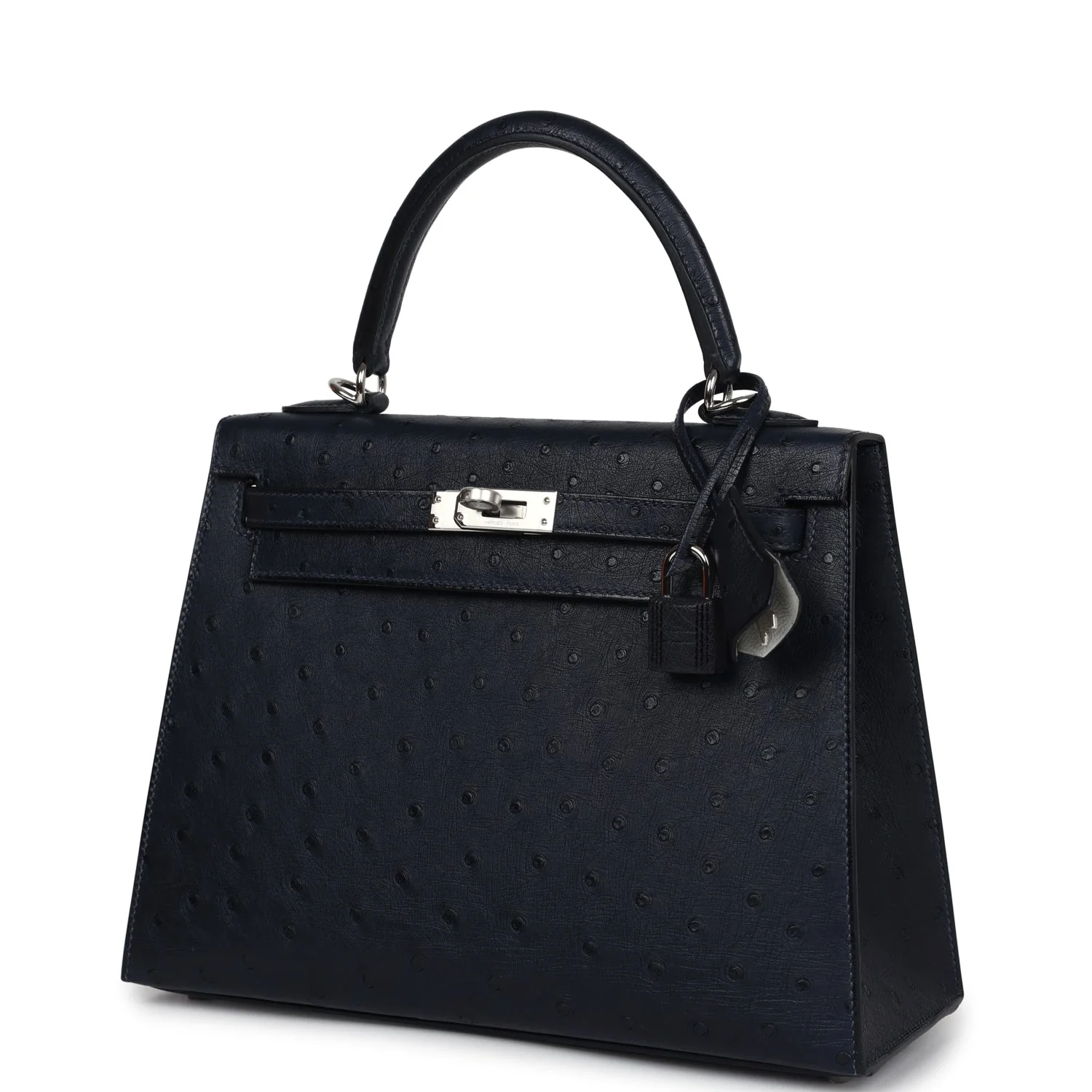 Replicate Hermes Special Order (HSS) Kelly Sellier 25 Bleu Indigo Verso Ostrich Palladium Hardware(1:1 replica)