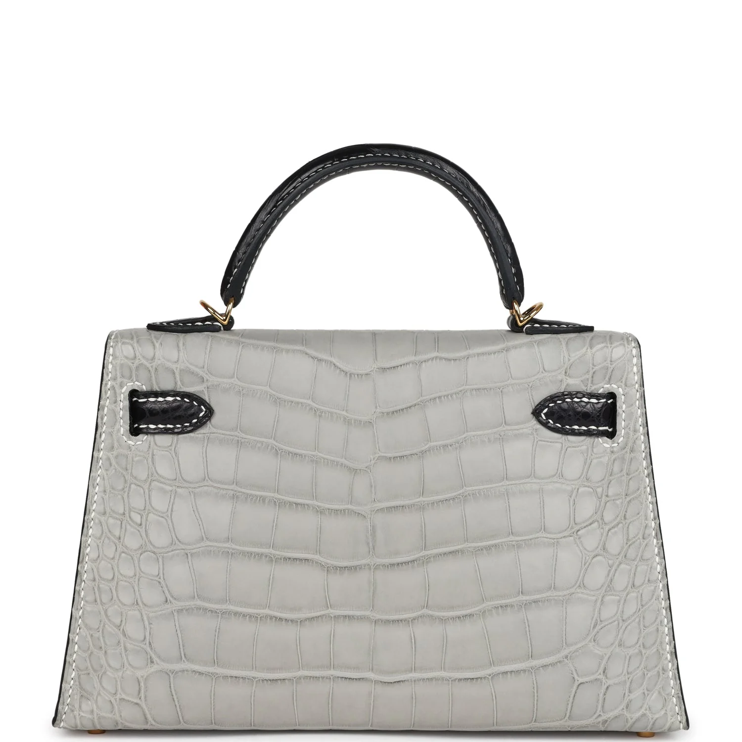 Replicate Hermes Special Order (HSS) Kelly Sellier 20 Gris Perle and Black Matte Alligator Gold Hardware(1:1 replica)