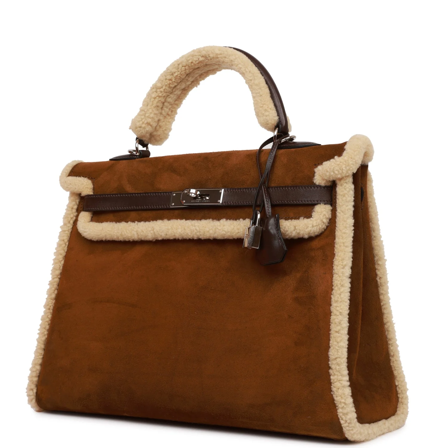 Replicate Hermes Teddy Kelly 35 Shearling and Ebene Barenia Palladium Hardware(1:1 replica)