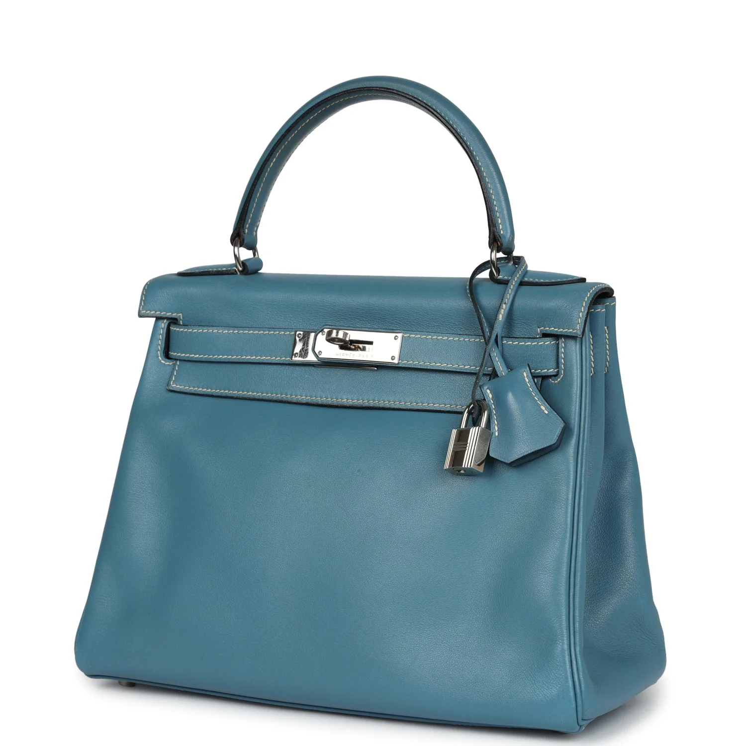 Replicate Vintage Hermes Kelly Retourne 28 Blue Jean Gulliver Palladium Hardware(1:1 replica)