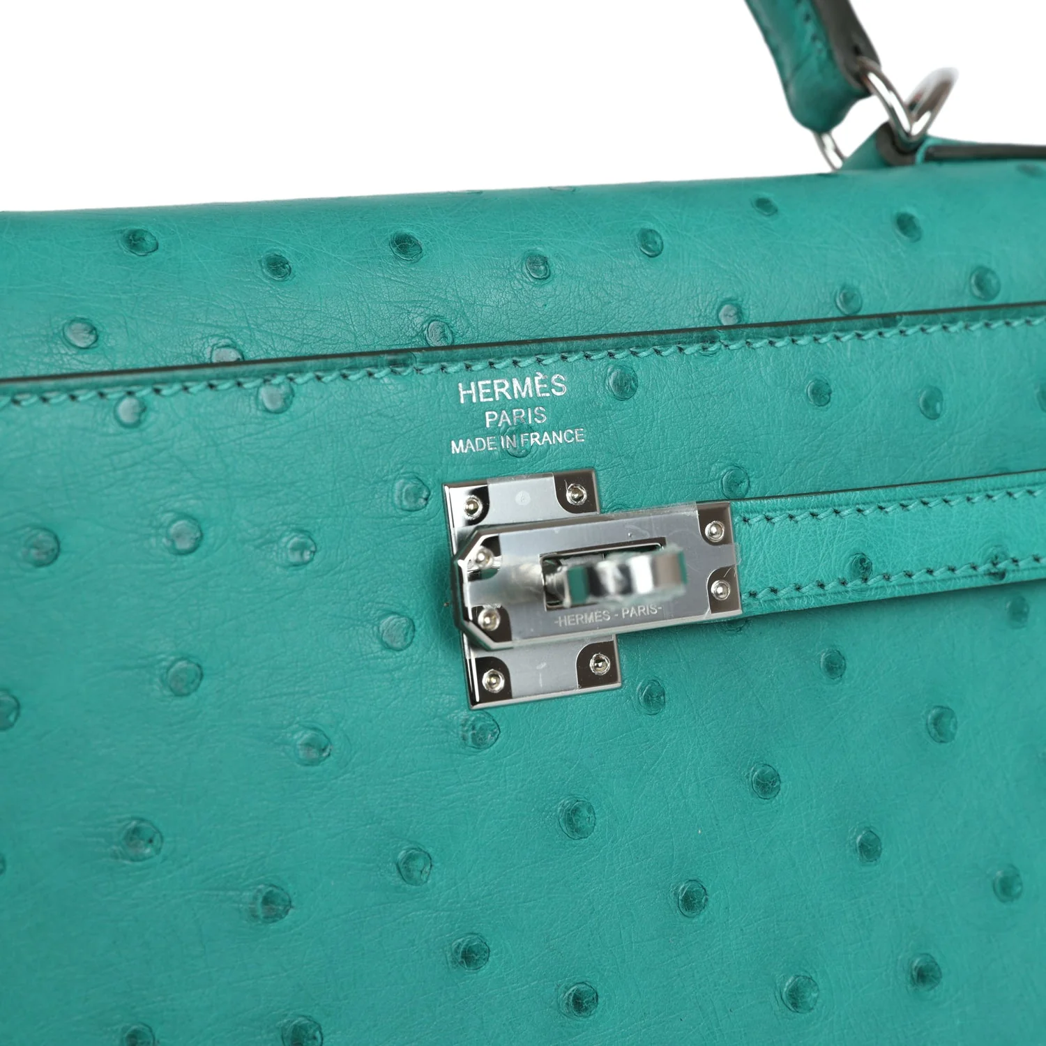 Replicate Hermes Kelly Sellier 25 Vert Verone Ostrich Palladium Hardware(1:1 replica)