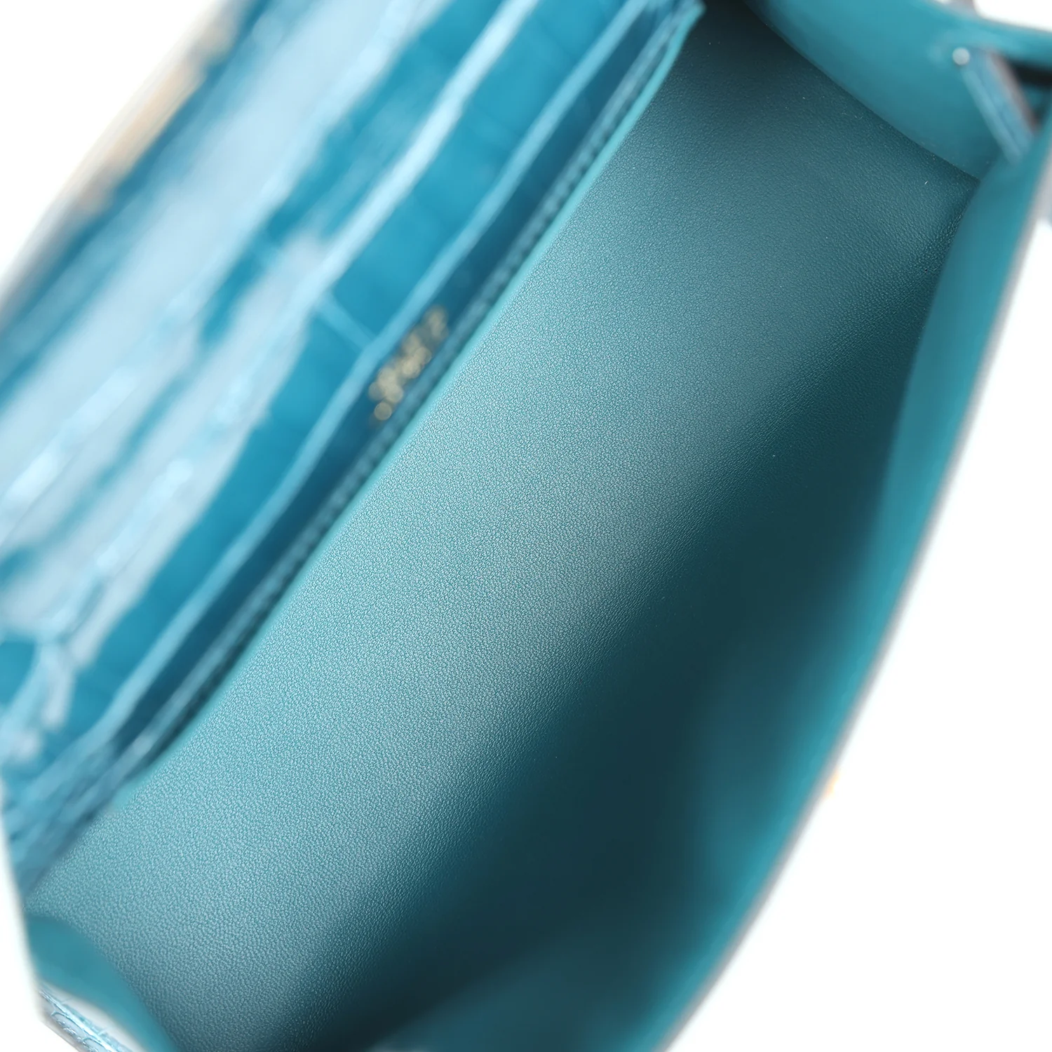 Replicate Hermes Kelly Pochette Vert Bosphore Shiny Alligator Gold Hardware(1:1 replica)