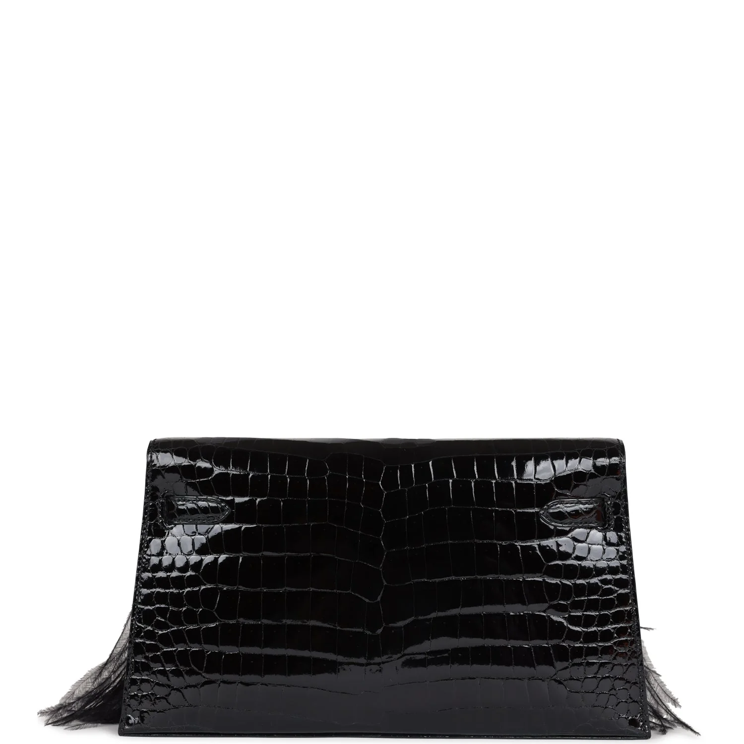 Replicate Hermes Kelly Elan Foile Black Shiny Porosus Crocodile and Ostrich Feather Gold Hardware(1:1 replica)