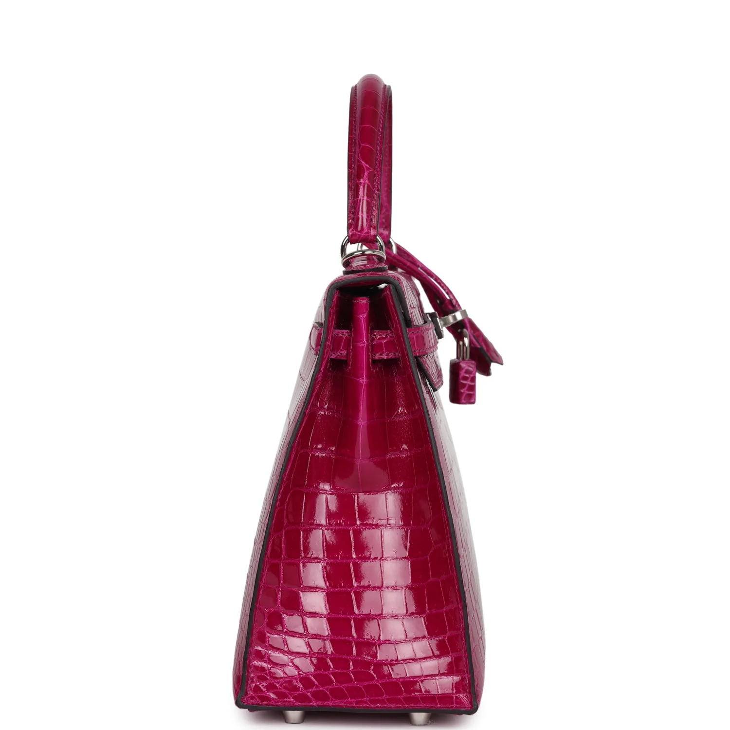 Replicate Hermes Kelly Sellier 25 Rose Pourpre Shiny Niloticus Crocodile Palladium Hardware(1:1 replica)