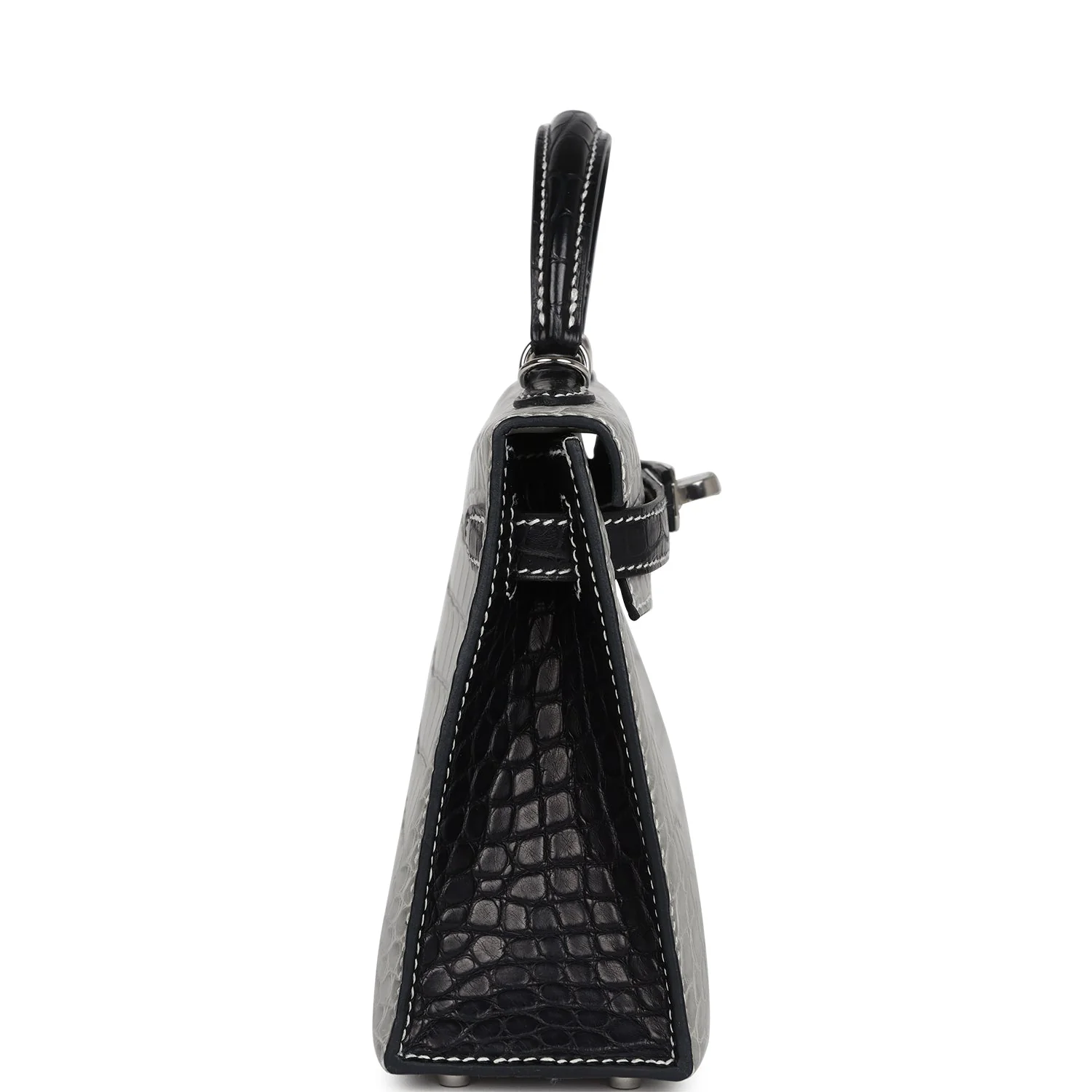 Replicate Hermes Special Order (HSS) Kelly Sellier 20 Gris Perle and Black Matte Alligator Palladium Hardware(1:1 replica)