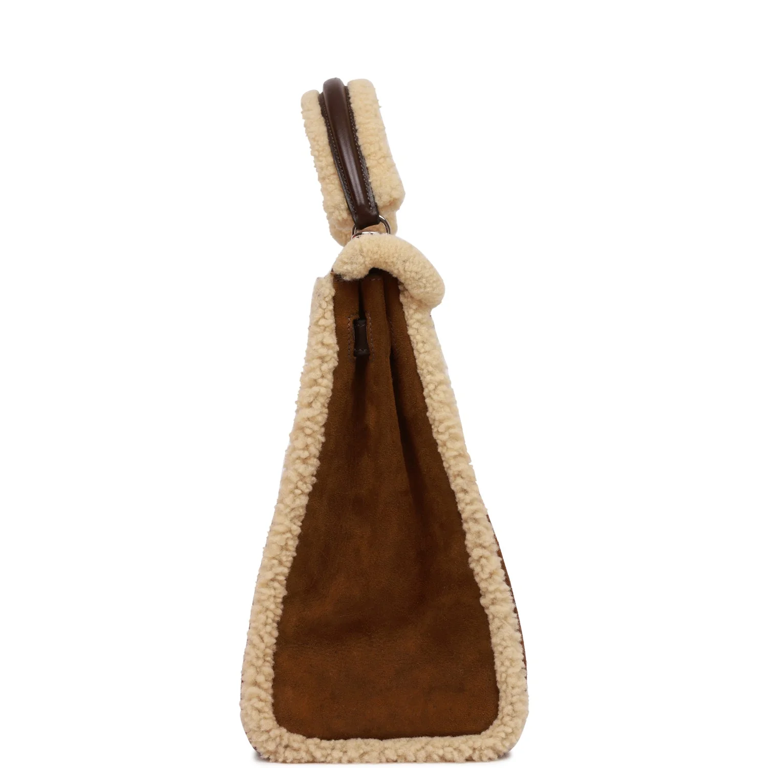 Replicate Hermes Teddy Kelly 35 Shearling and Ebene Barenia Palladium Hardware(1:1 replica)