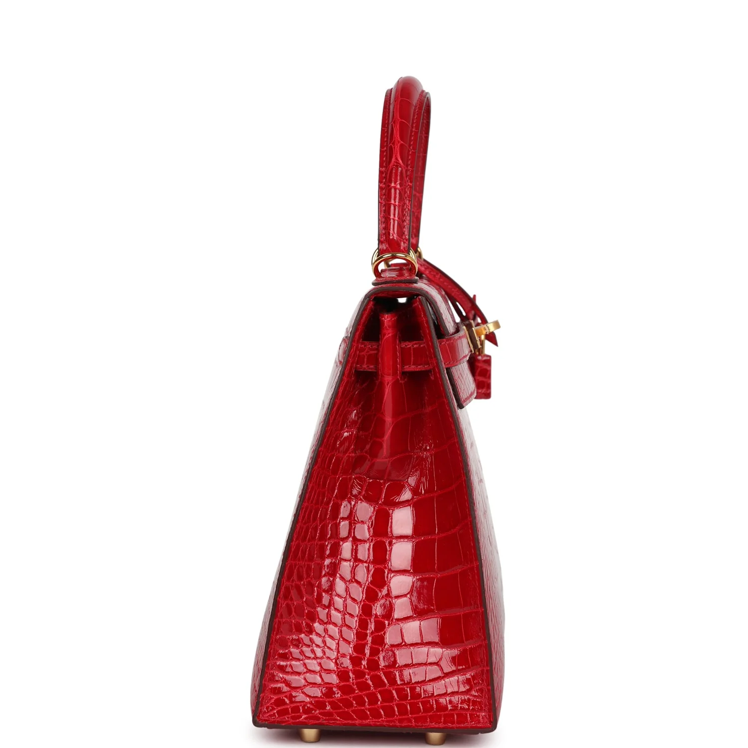 Replicate Hermes Kelly 25 Sellier Braise Shiny Alligator Mississippiensis Gold Hardware(1:1 replica)