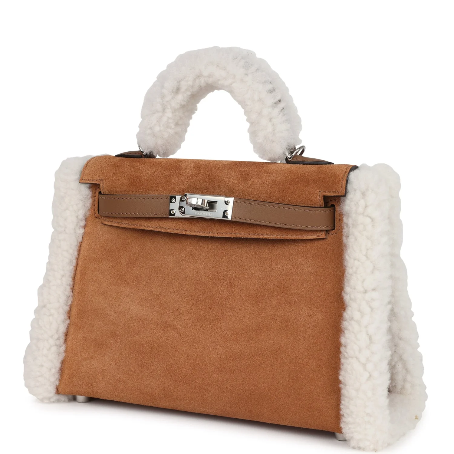 Replicate Hermes Teddy Kelly 20 Chamois Shearling and Swift Palladium Hardware(1:1 replica)