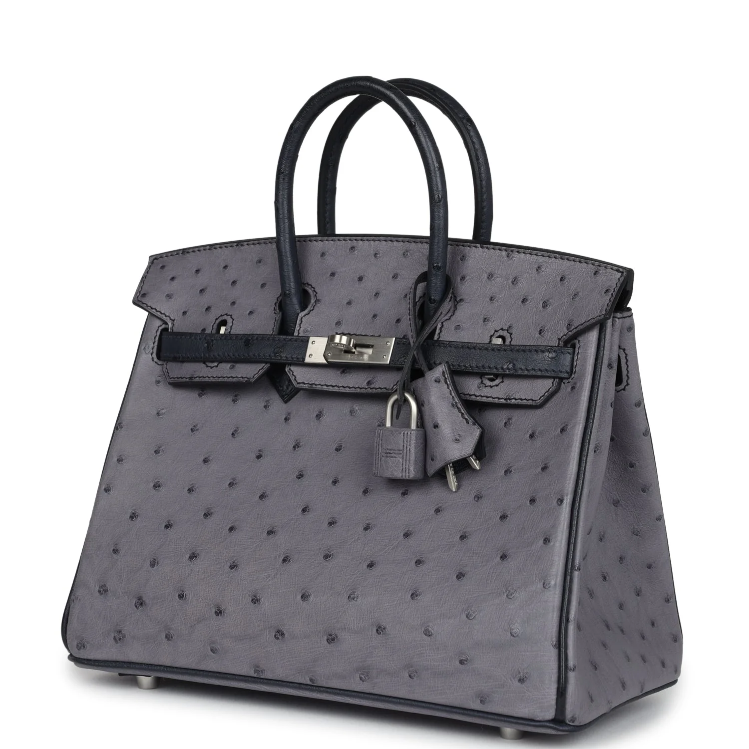 Replicate Hermes Special Order (HSS) Birkin 25 Gris Agate and Bleu Indigo Ostrich Brushed Palladium Hardware(1:1 replica)