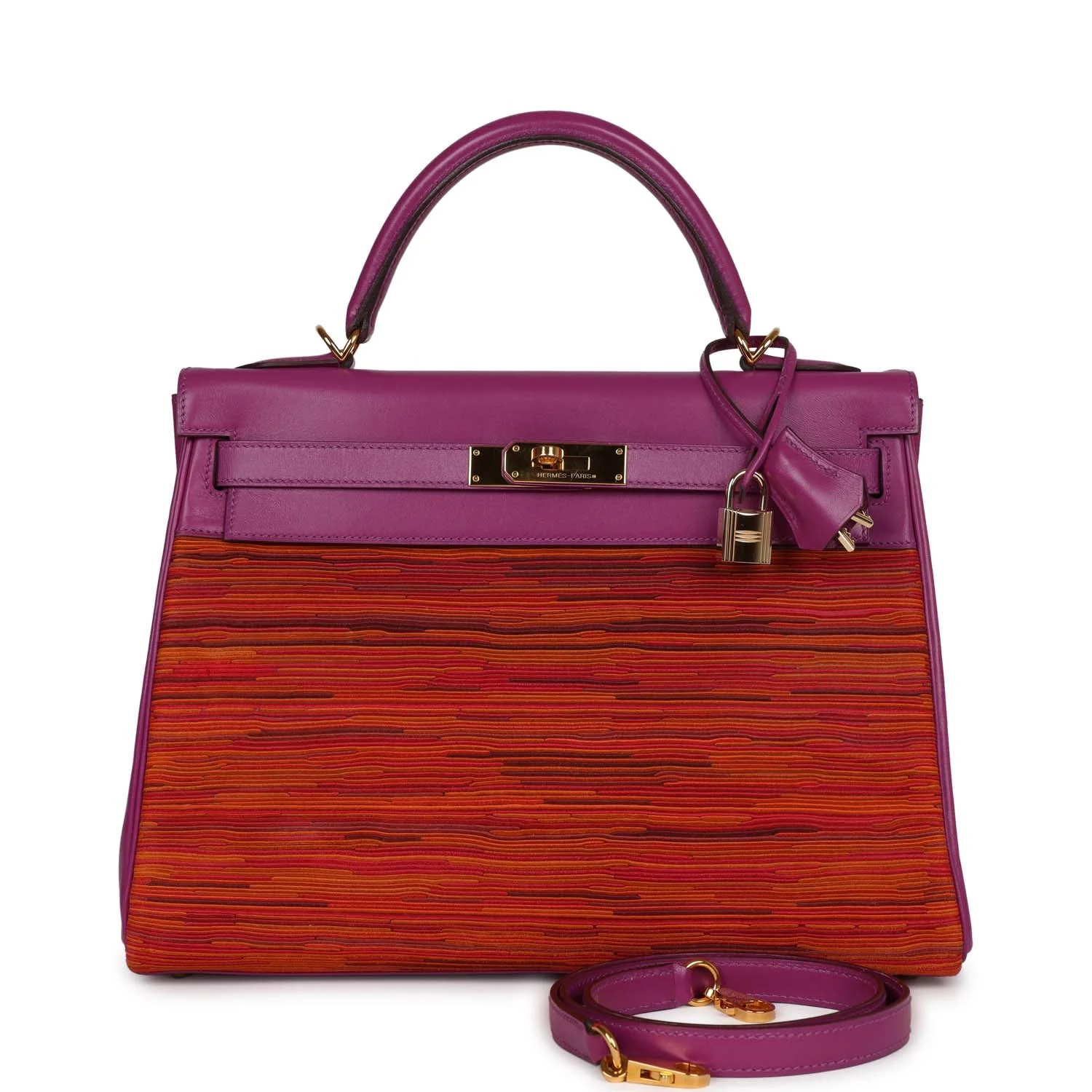 Replicate Vintage Hermes Kelly Retourne 32 Vibrato Cyclamen Box Gold Hardware(1:1 replica)