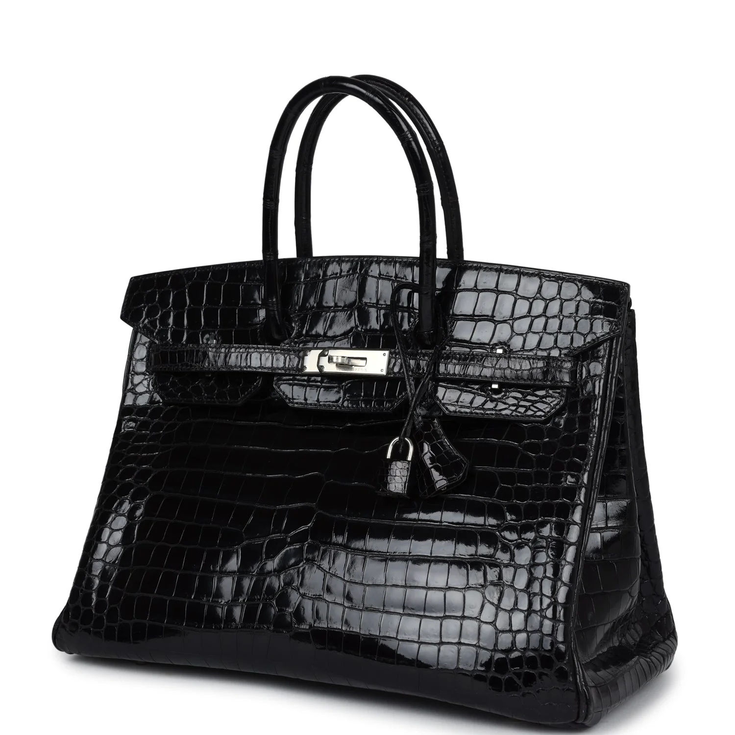 Replicate Vintage Hermes Birkin 35 Black Shiny Porosus Crocodile Palladium Hardware(1:1 replica)