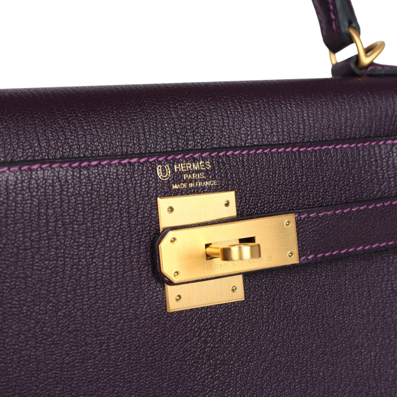 Replicate Hermes Special Order (HSS) Kelly Sellier 28 Raisin Verso Chevre Brushed Gold Hardware(1:1 replica)