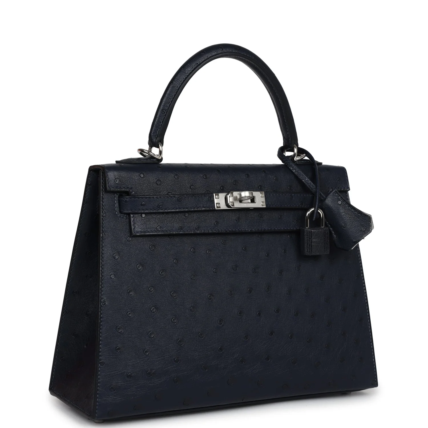 Replicate Hermes Special Order (HSS) Kelly Sellier 25 Bleu Indigo Verso Ostrich Palladium Hardware(1:1 replica)