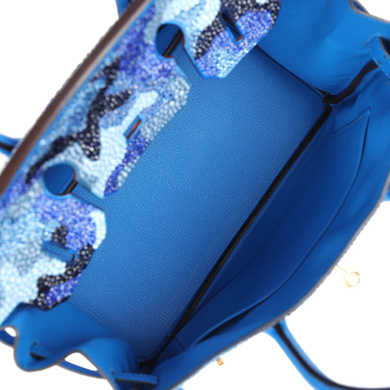 Replicate Custom Camouflage Swarovski Crystal Hermes Birkin 30 Bleu Hydra Chevre Gold Hardware(1:1 replica)