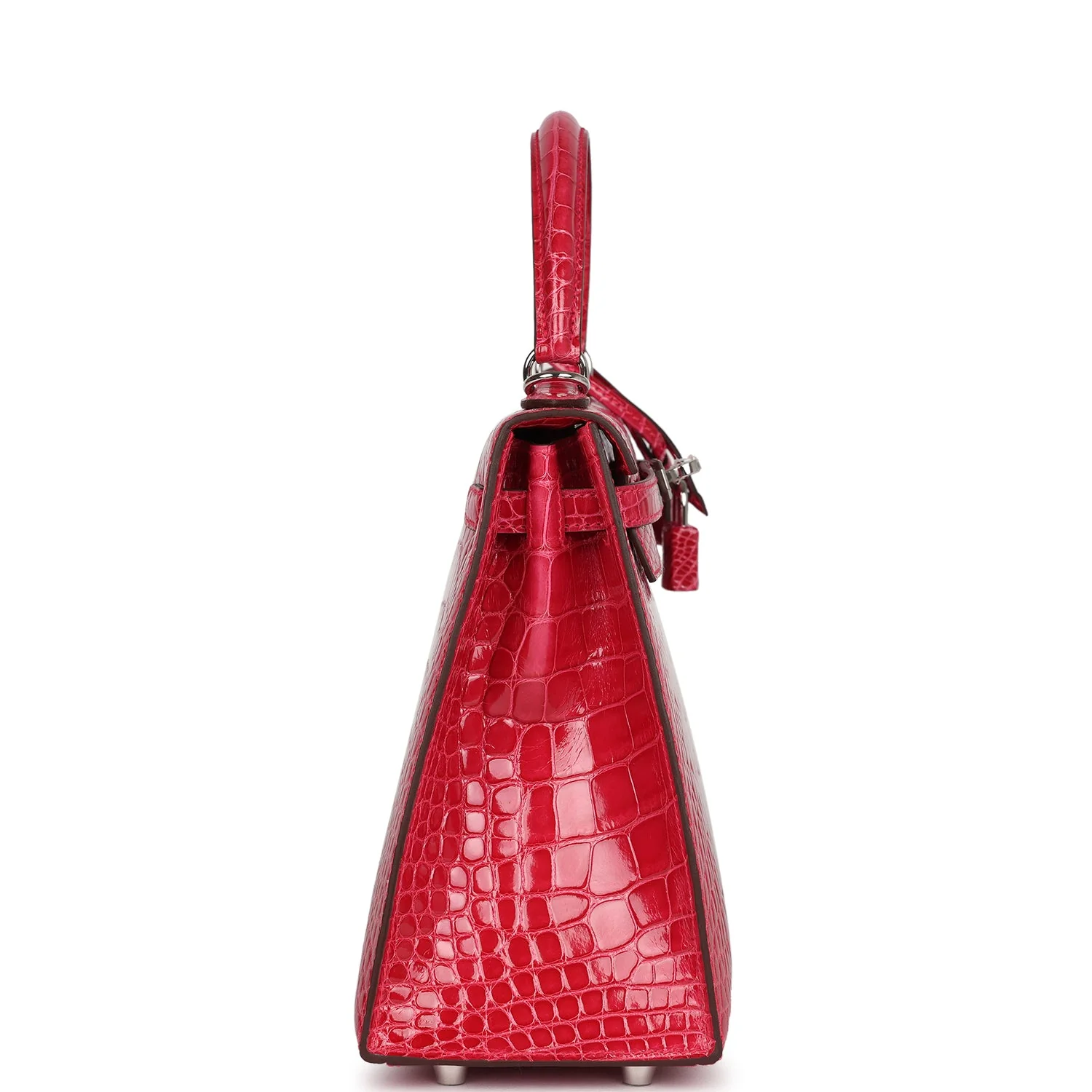 Replicate Hermes Kelly Sellier 25 Rose Extreme Shiny Alligator Palladium Hardware(1:1 replica)