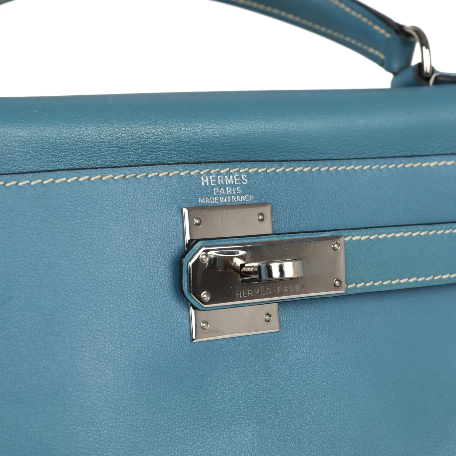 Replicate Vintage Hermes Kelly Retourne 28 Blue Jean Gulliver Palladium Hardware(1:1 replica)