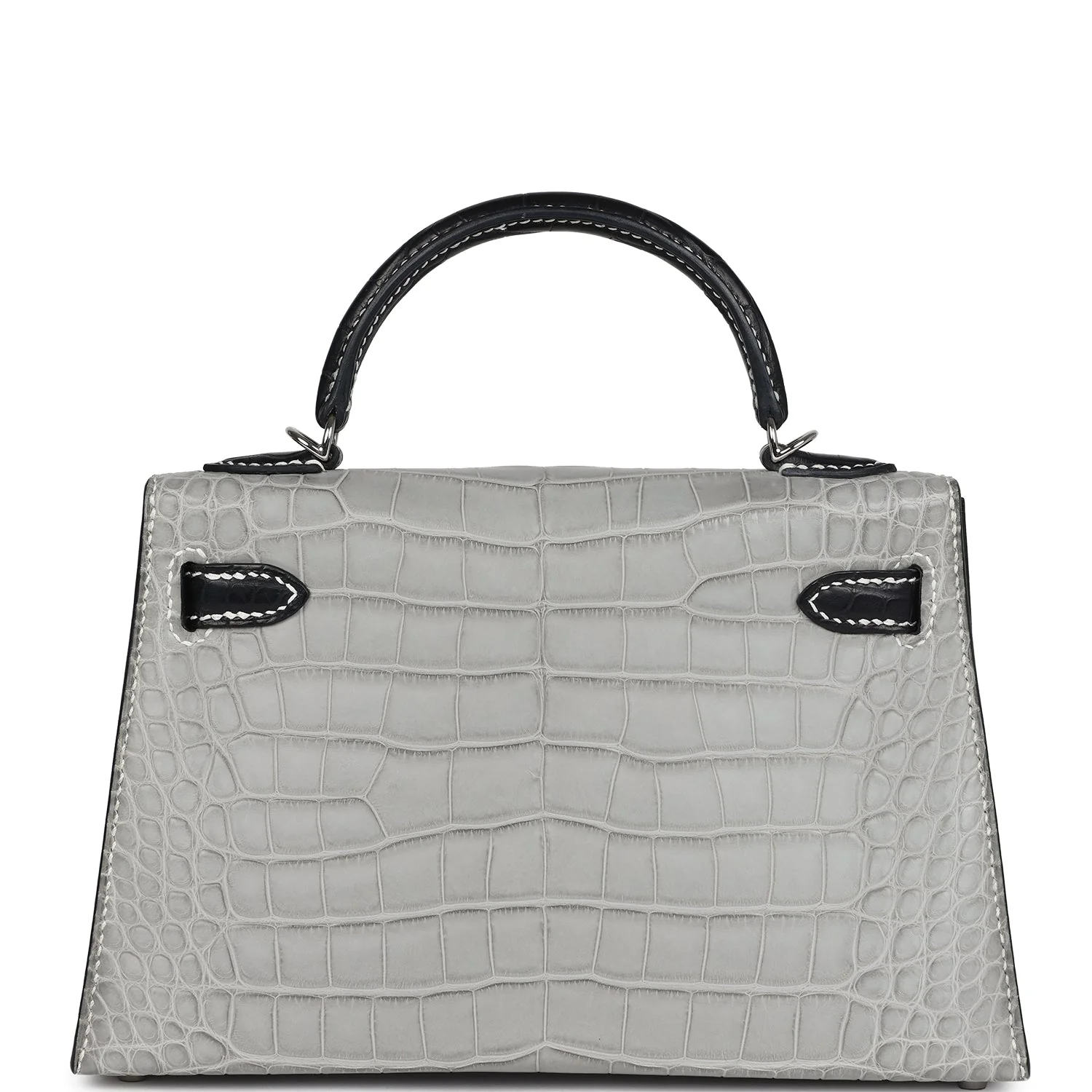 Replicate Hermes Special Order (HSS) Kelly Sellier 20 Gris Perle and Black Matte Alligator Palladium Hardware(1:1 replica)