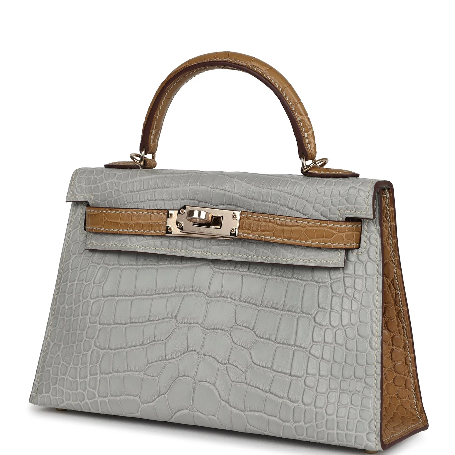 Replicate Hermes Special Order (HSS) Kelly Sellier 20 Gris Perle and Kraft Matte Alligator Permabrass Hardware(1:1 replica)