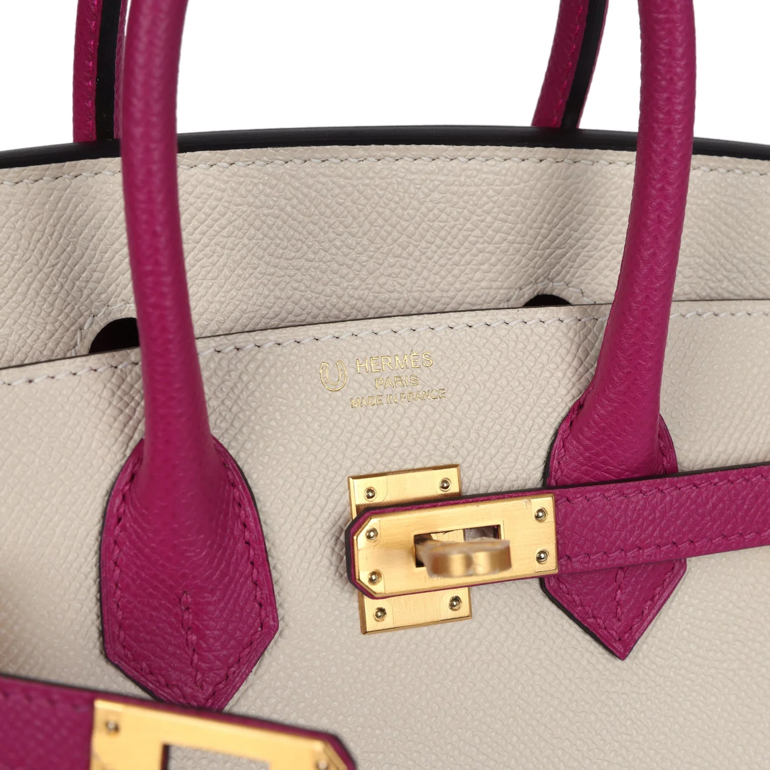 Replicate Hermes Special Order (HSS) Birkin Sellier 25 Craie and Rose Pourpre Epsom Brushed Gold Hardware(1:1 replica)