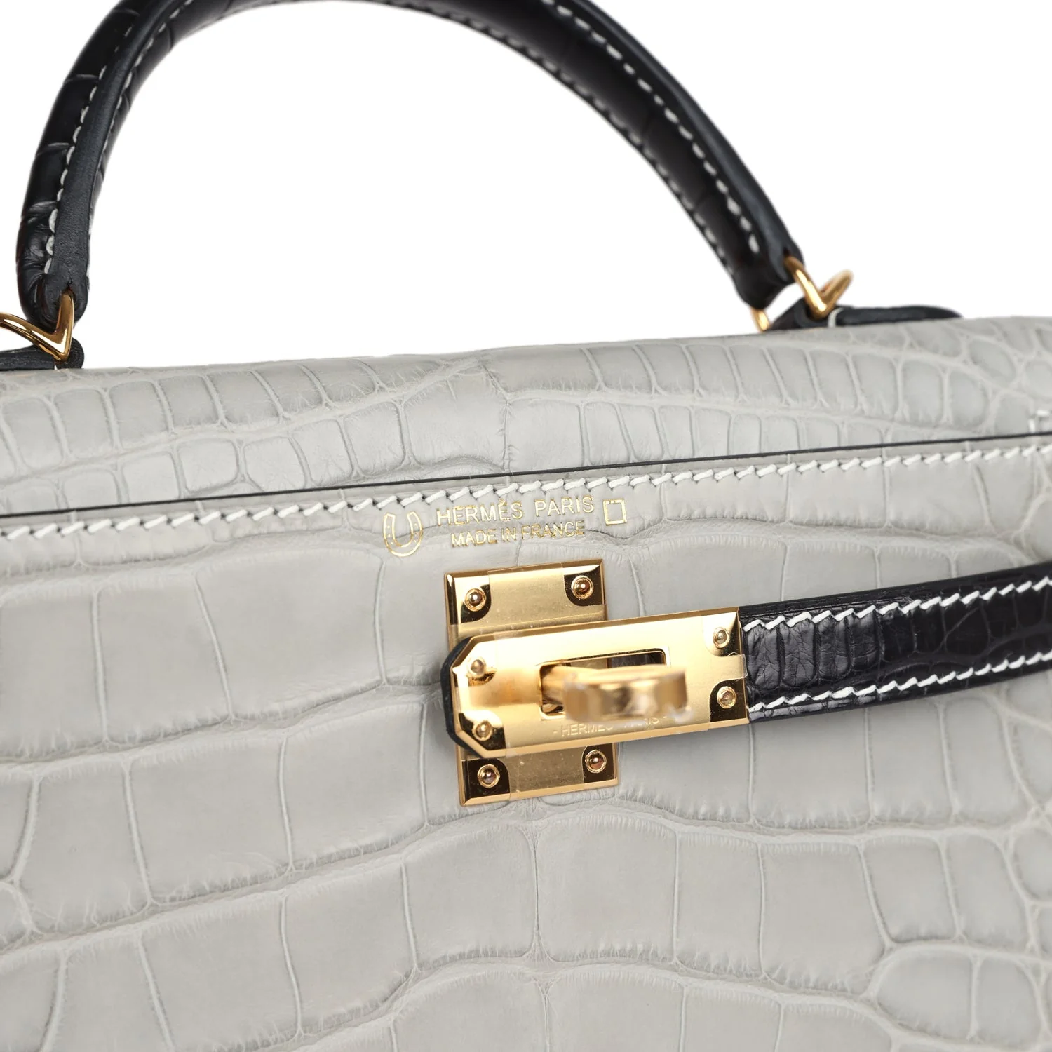 Replicate Hermes Special Order (HSS) Kelly Sellier 20 Gris Perle and Black Matte Alligator Gold Hardware(1:1 replica)
