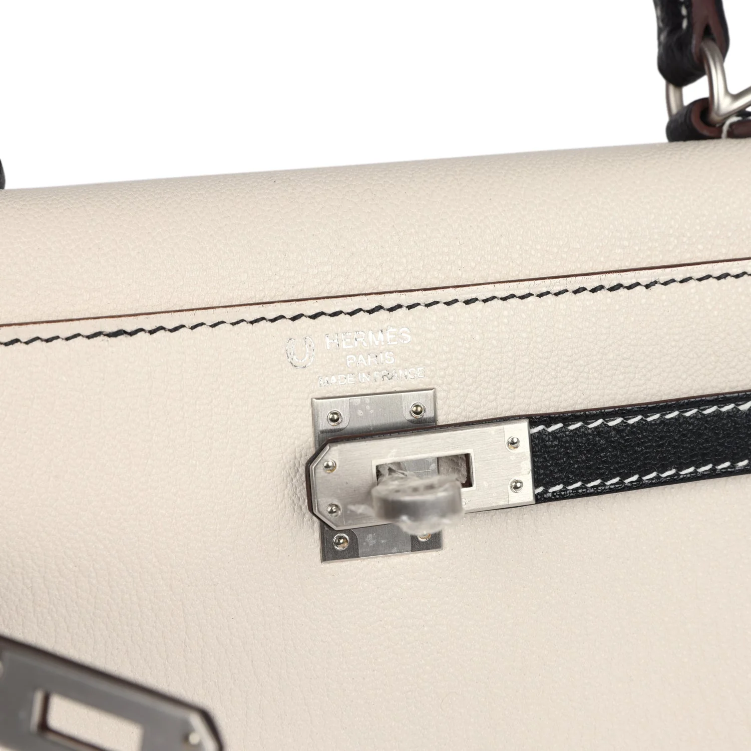 Replicate Hermes Special Order (HSS) Kelly Sellier 25 Nata and Black Chevre Mysore Brushed Palladium Hardware(1:1 replica)