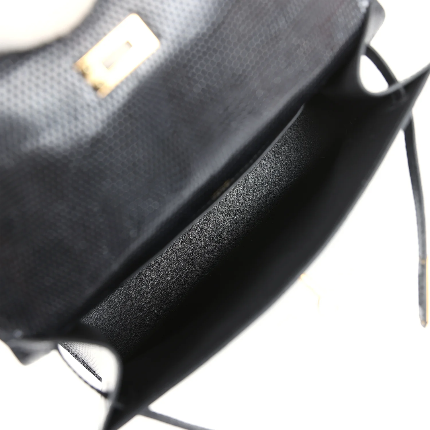 Replicate Hermes Kelly Pochette Black Varanus Niloticus Lizard Gold Hardware(1:1 replica)