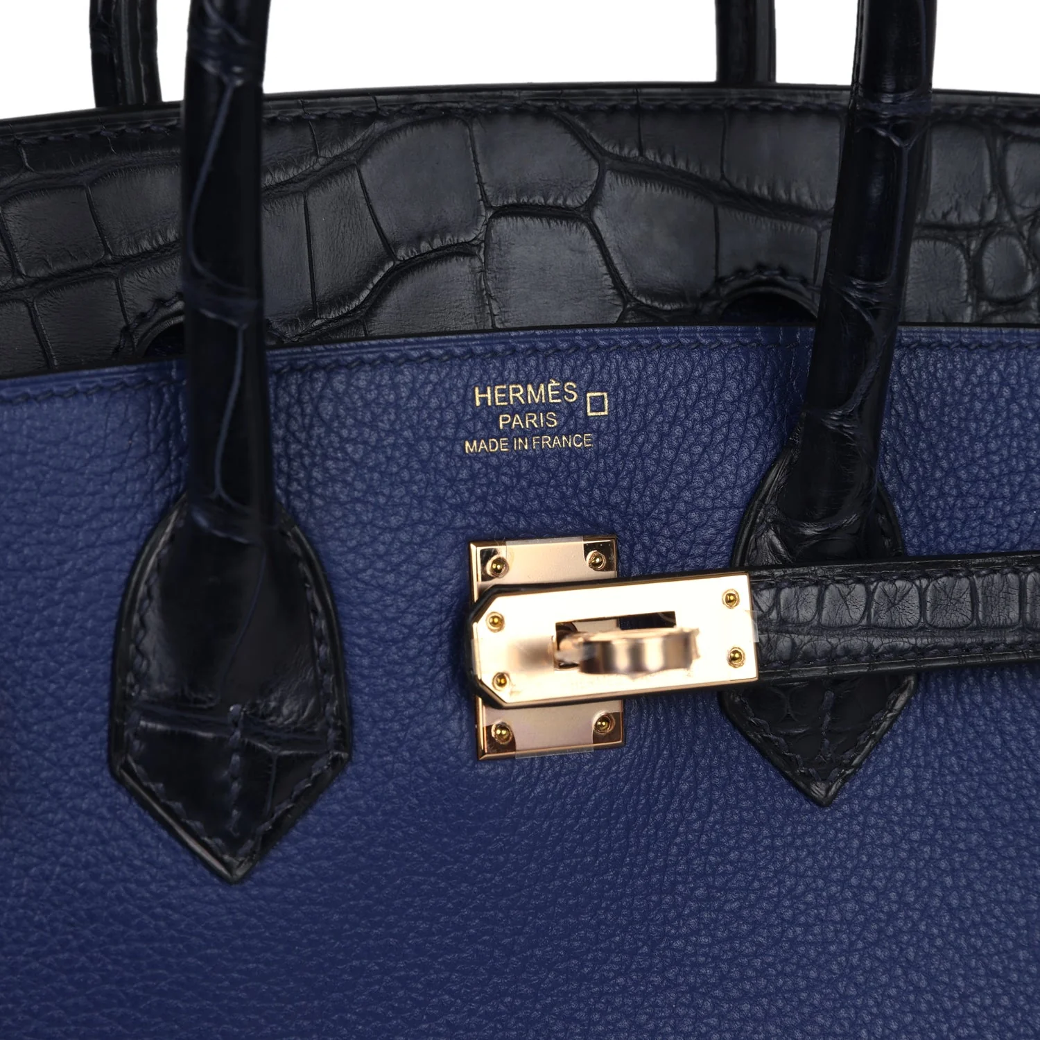 Replicate Hermes Birkin 25 Bleu Saphir Taurillion Novillo and Bleu Marine Matte Alligator Touch Rose Gold Hardware(1:1 replica)