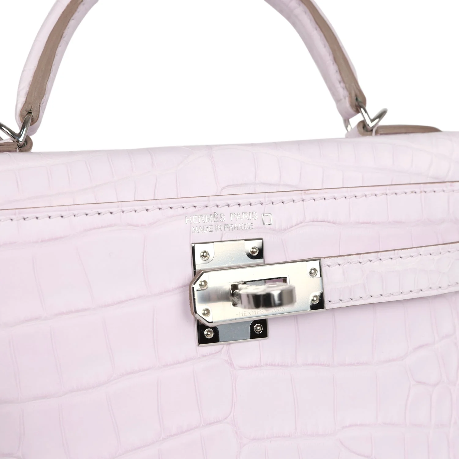 Replicate Hermes Kelly Sellier 20 Mauve Pale Boreal Satin Alligator Palladium Hardware(1:1 replica)