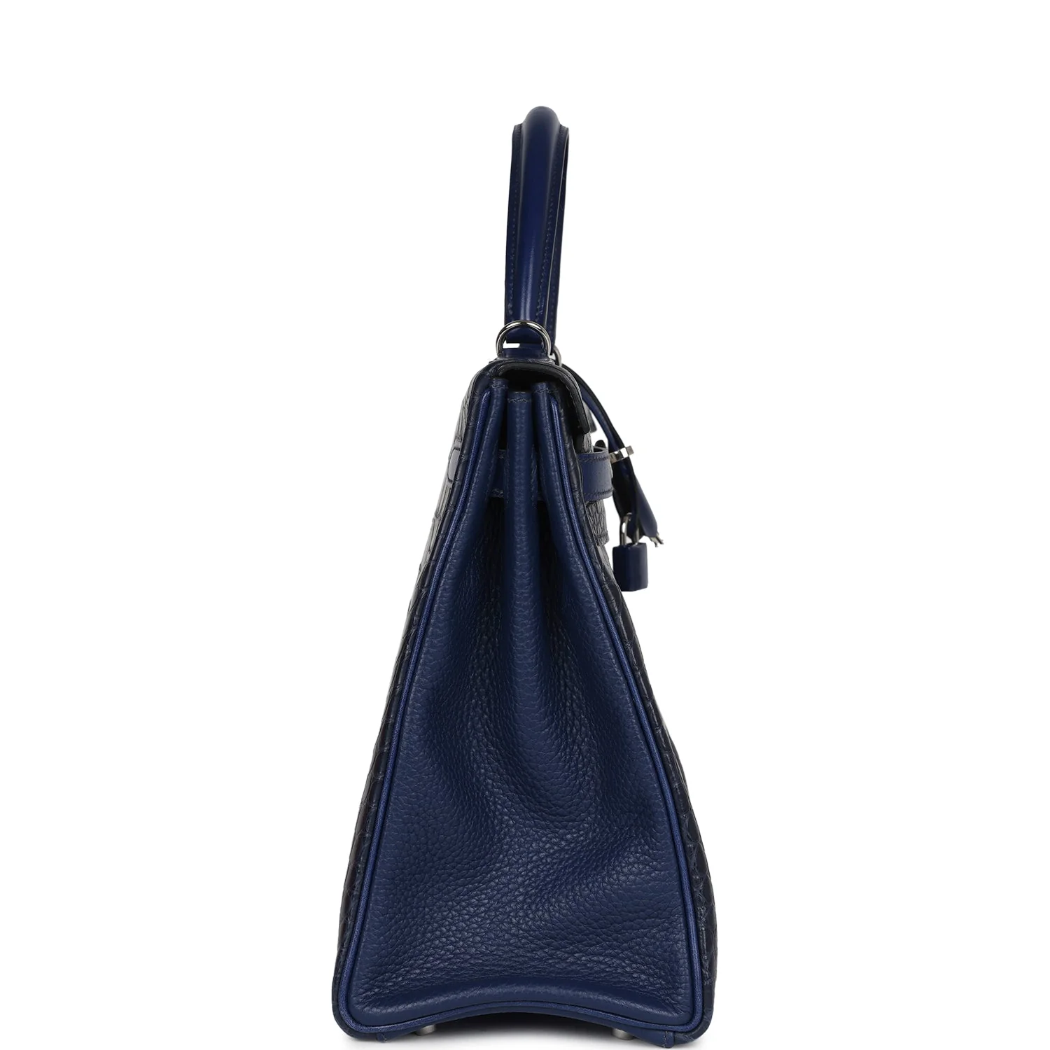 Replicate Hermes Kelly Retourne 35 Bleu Indigo Matte Alligator and Bleu Saphir Swift and Clemence Palladium Hardware(1:1 replica)