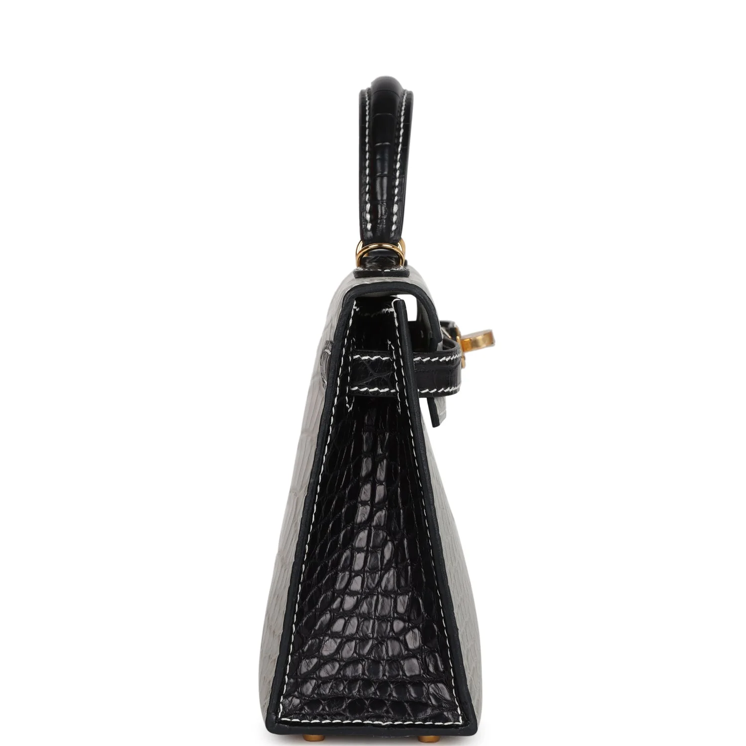 Replicate Hermes Special Order (HSS) Kelly Sellier 20 Gris Perle and Black Matte Alligator Gold Hardware(1:1 replica)