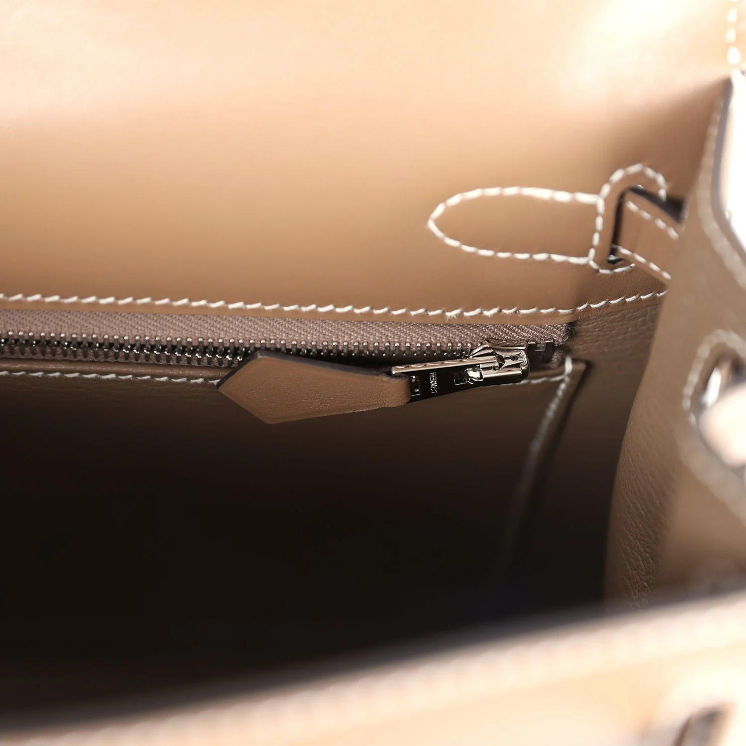 Replicate Hermes Kelly Sellier 25 Etoupe Tadelakt Palladium Hardware(1:1 replica)