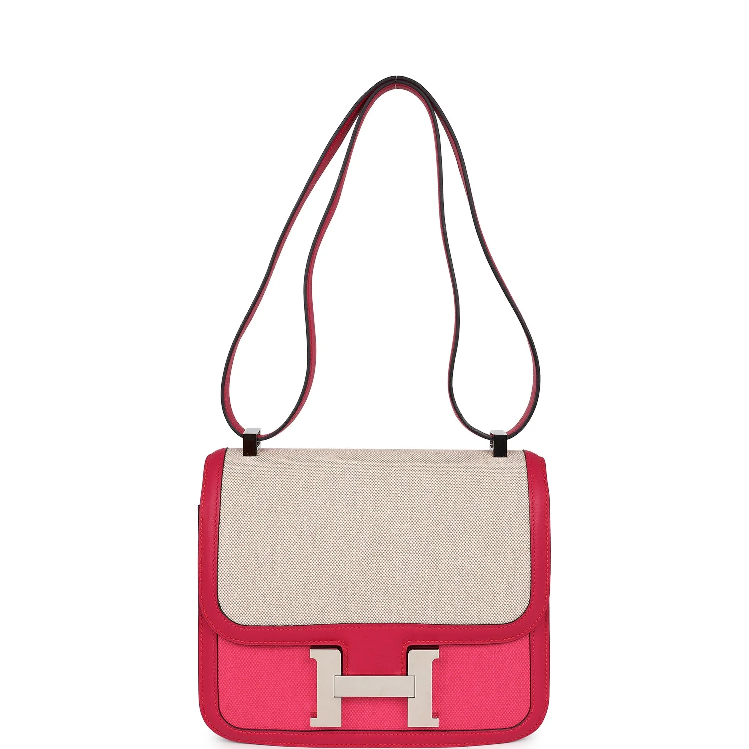 Replicate Hermes Constance 24 Rose Shocking and Ecru Toile H Berline and Framboise Swift Palladium Hardware(1:1 replica)