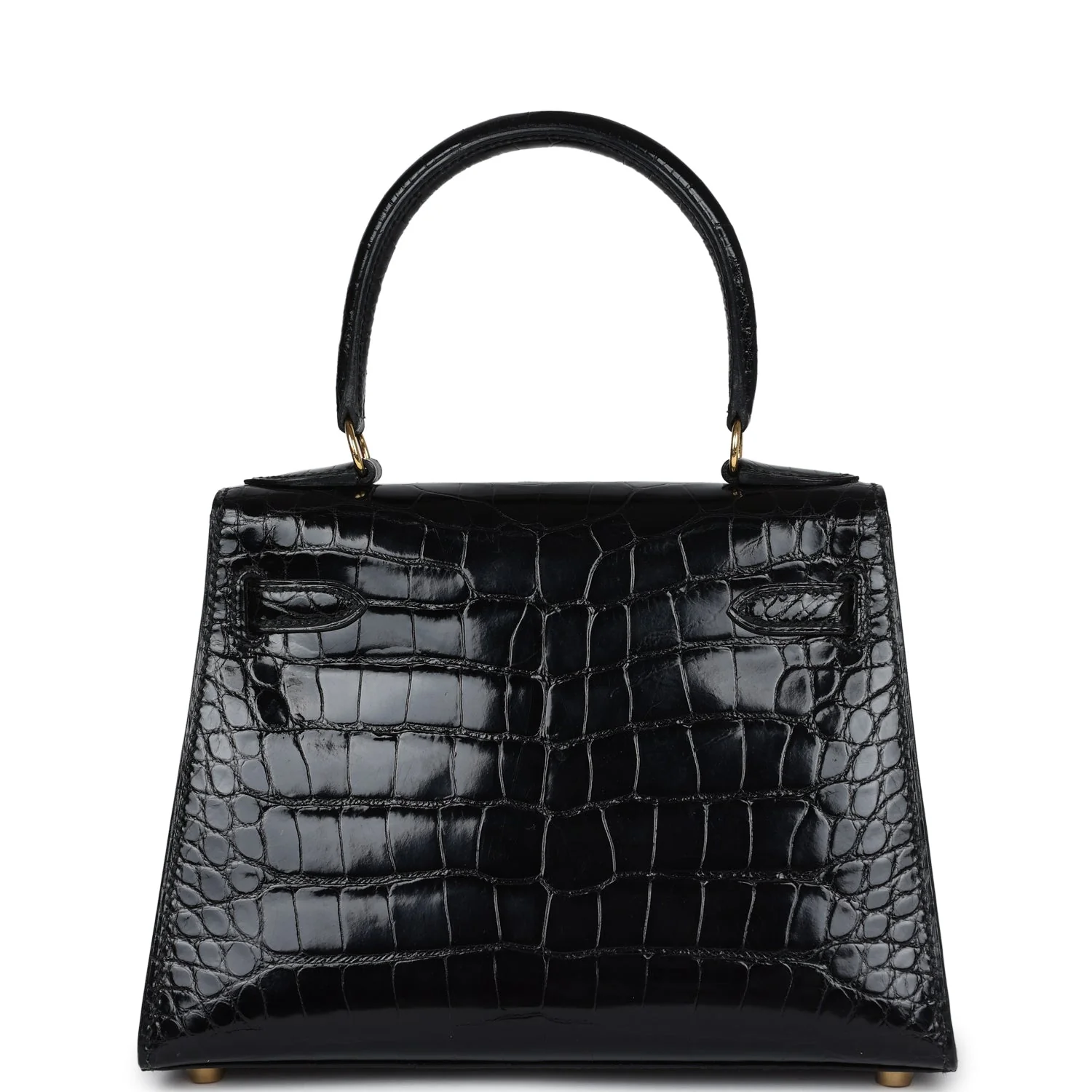 Replicate Vintage Hermes Kelly Sellier 20 Black Shiny Alligator Gold Hardware(1:1 replica)