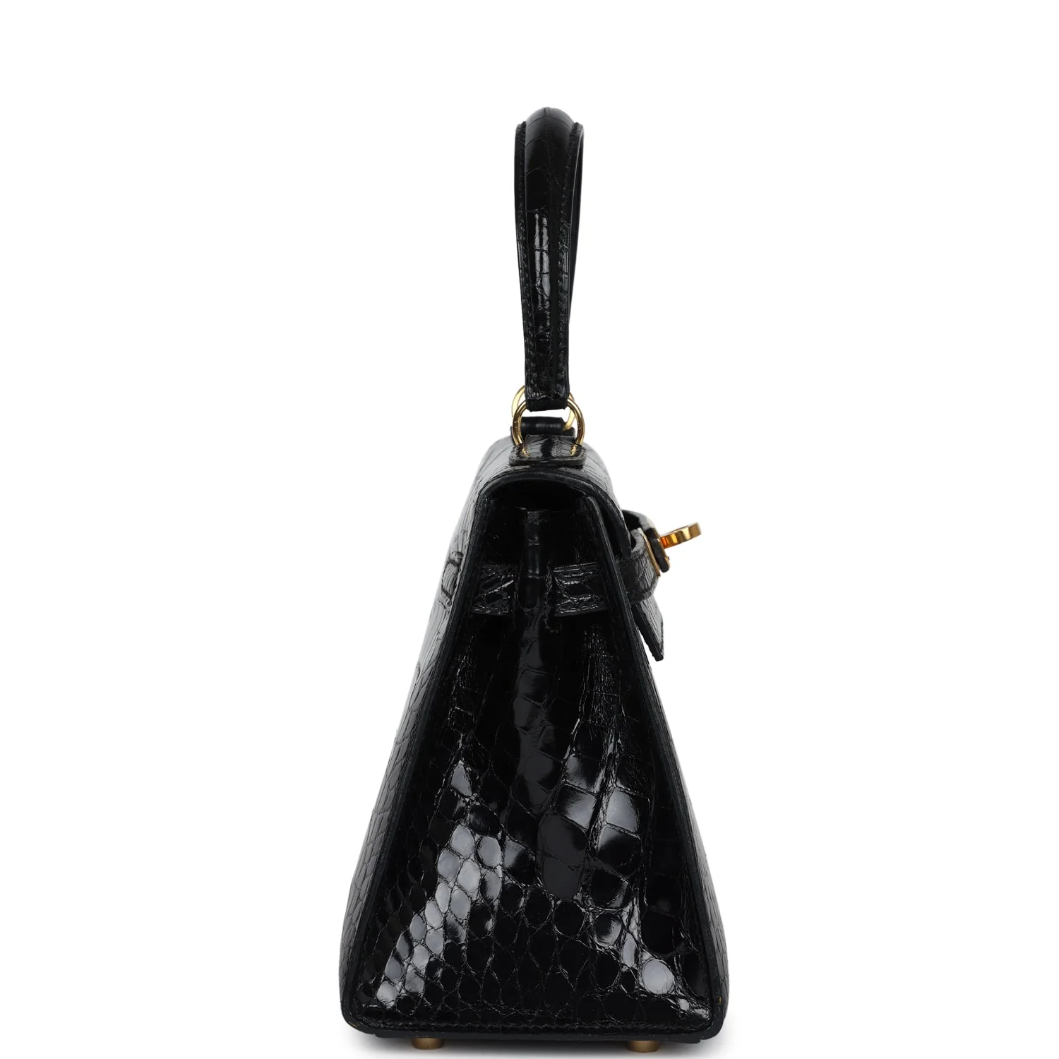 Replicate Vintage Hermes Kelly Sellier 20 Black Shiny Alligator Gold Hardware(1:1 replica)