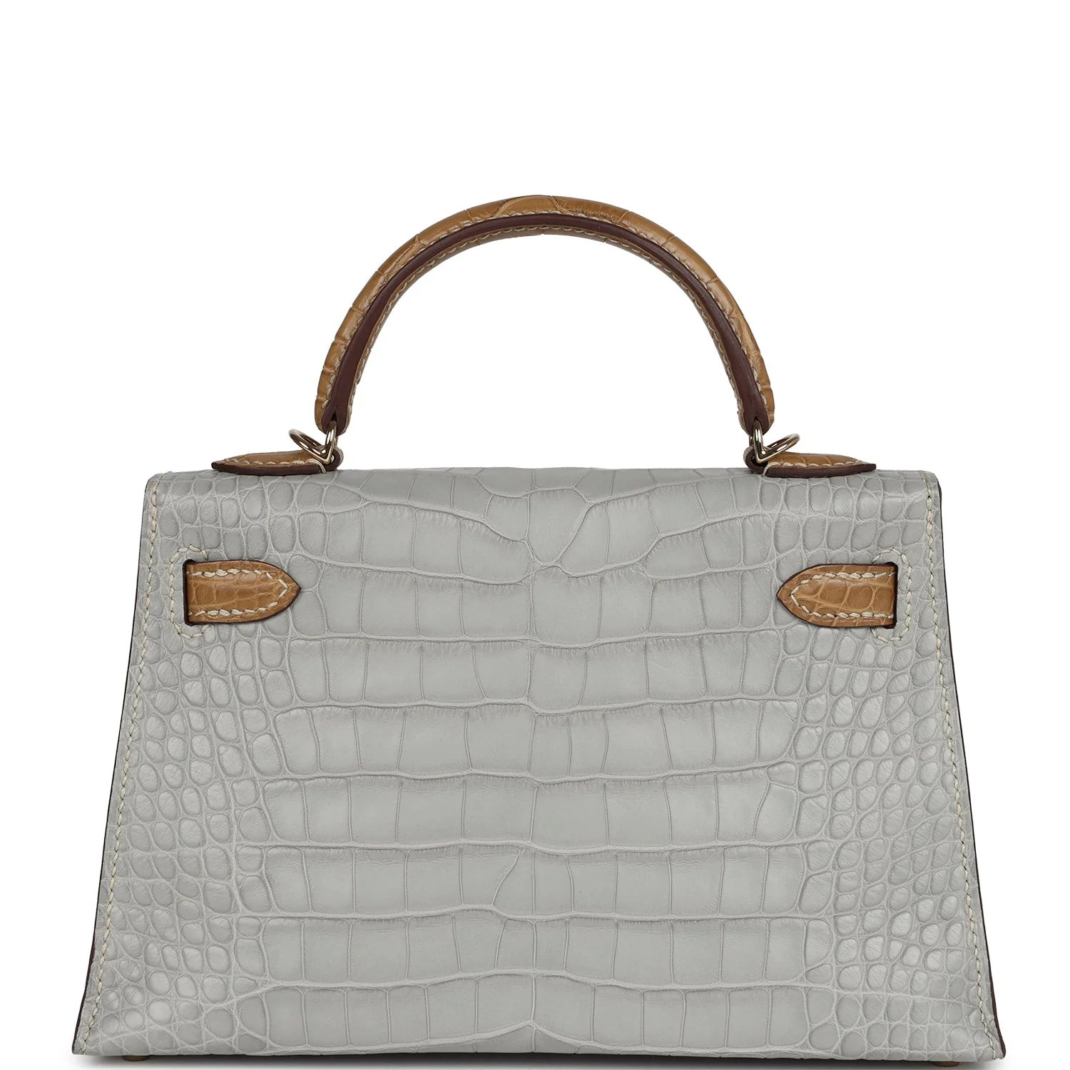 Replicate Hermes Special Order (HSS) Kelly Sellier 20 Gris Perle and Kraft Matte Alligator Permabrass Hardware(1:1 replica)