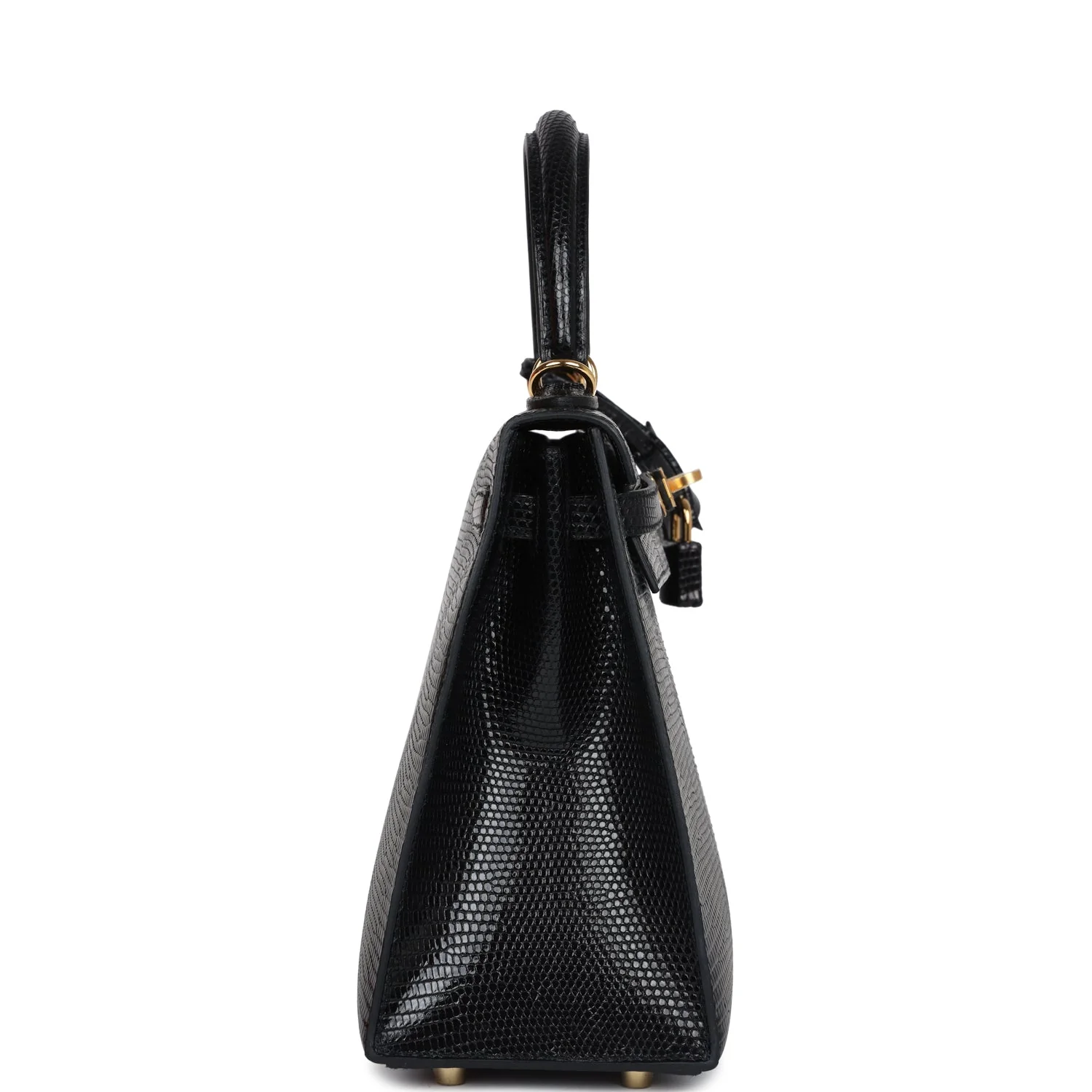 Replicate Hermes Kelly Sellier 25 Black Varanus Niloticus Lizard Gold Hardware(1:1 replica)