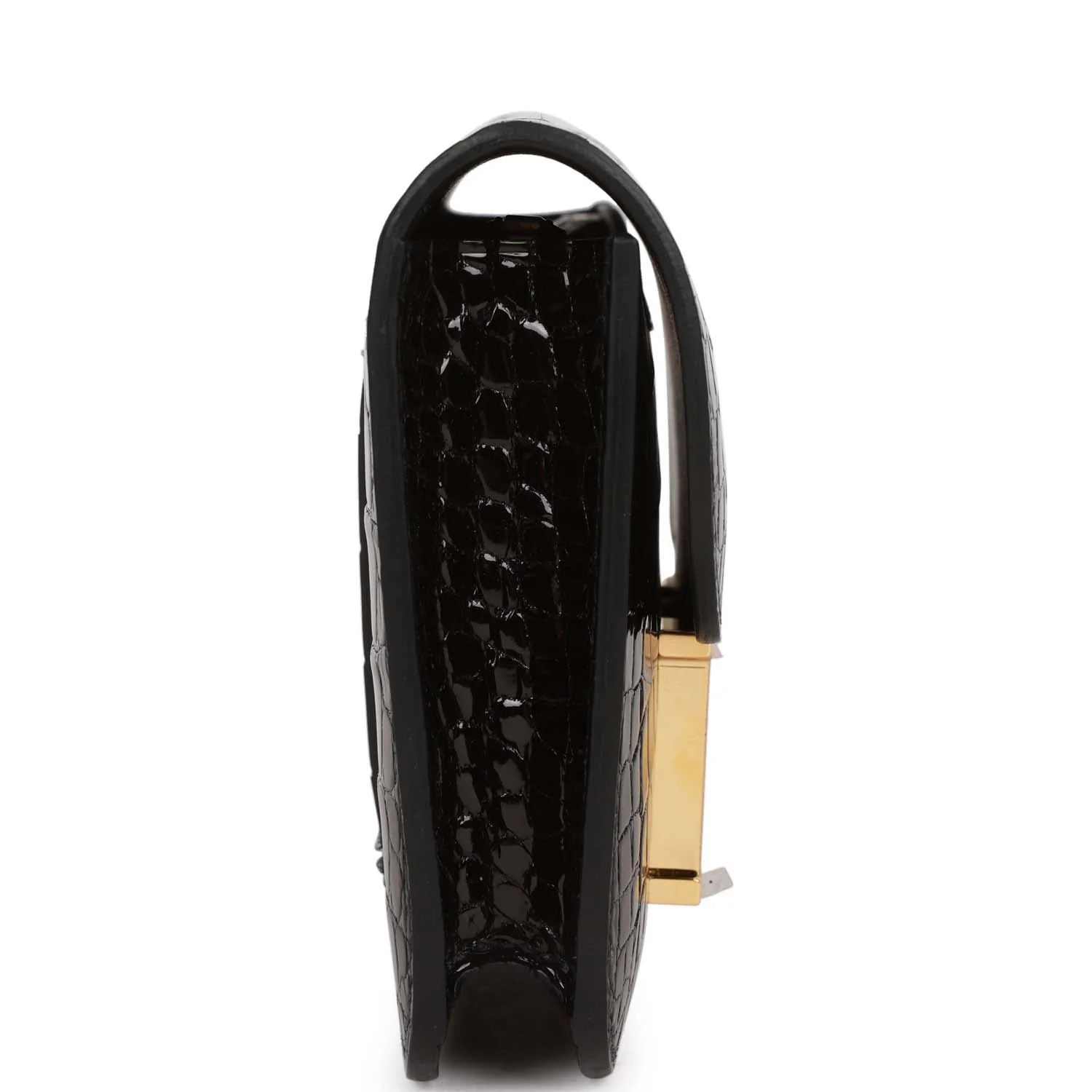 Replicate Hermes Constance Slim Wallet Shiny Black Alligator Gold Hardware(1:1 replica)
