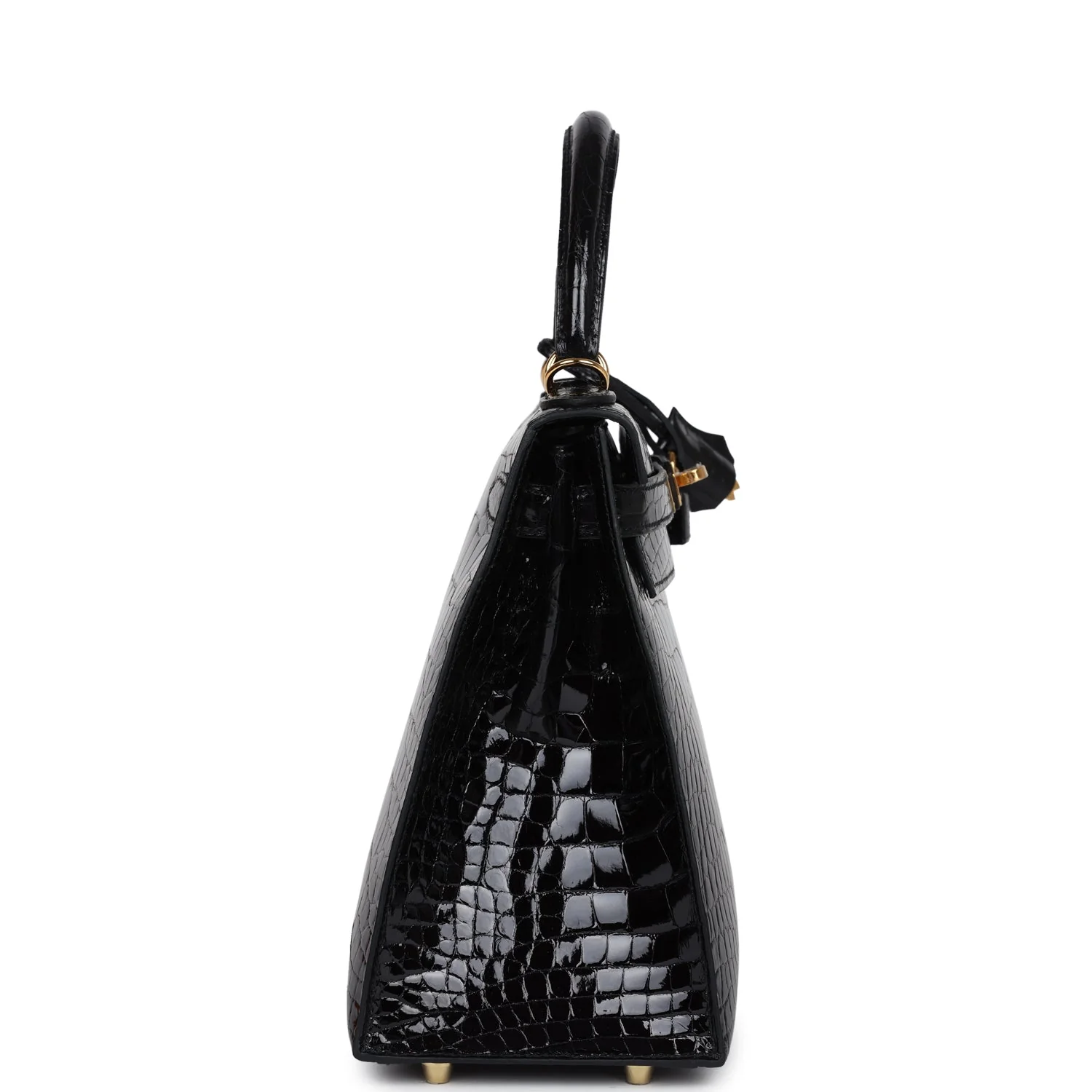 Replicate Hermes Kelly Sellier 28 Black Shiny Alligator Gold Hardware(1:1 replica)