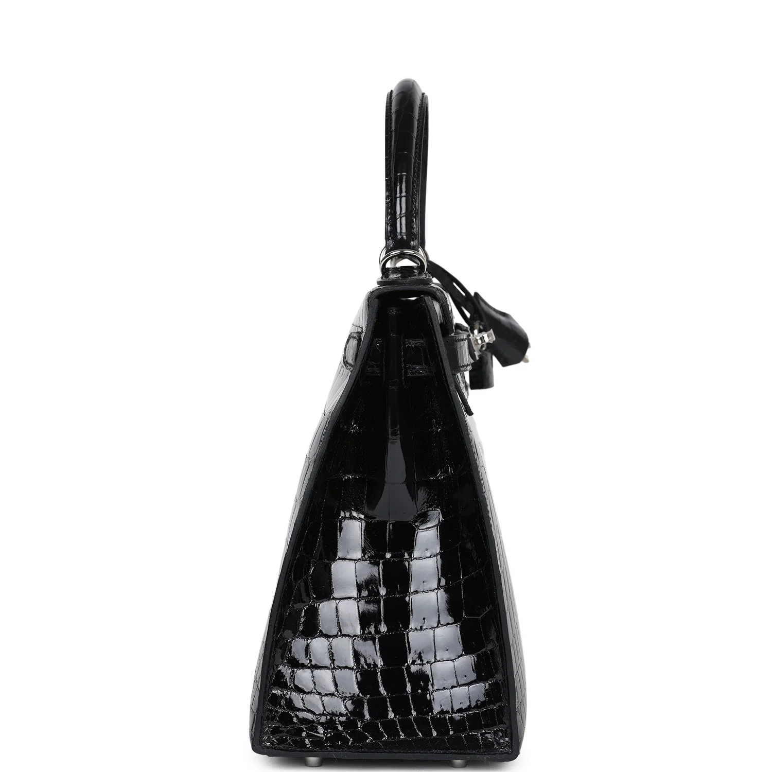 Replicate Hermes Kelly Sellier 28 Black Shiny Niloticus Crocodile Palladium Hardware(1:1 replica)