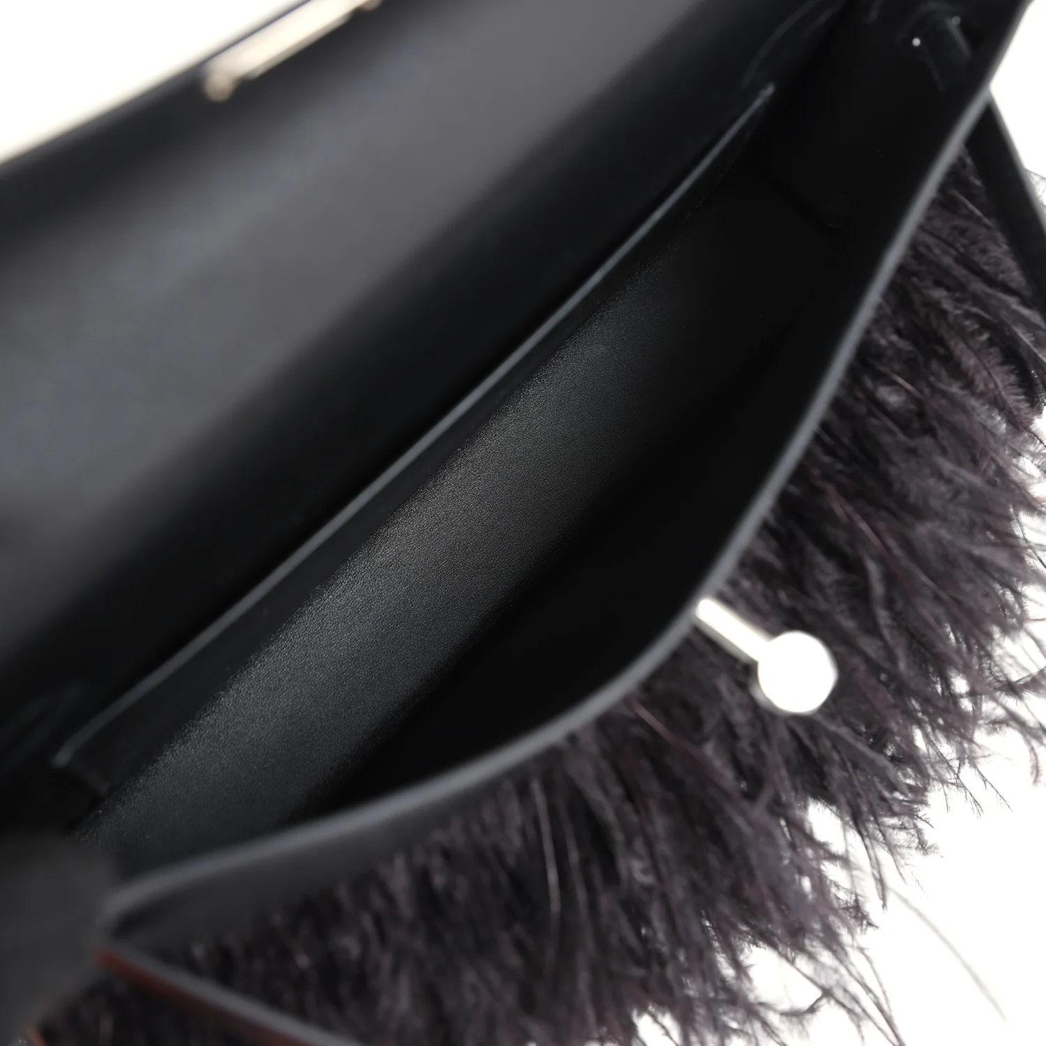 Replicate Hermes Kelly Elan Foile Chevre Chamkila and Ostrich Feather Palladium Hardware(1:1 replica)
